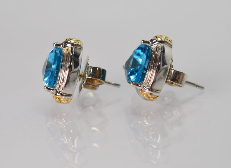 Lorenzo LZE109-BT Women's Sterling Silver 18K Blue Topaz Stud Earrings 1/2"