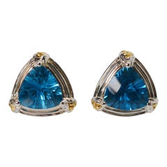 Lorenzo Blue Topaz Sterling Silver 18 Karat Gold Stud Earrings