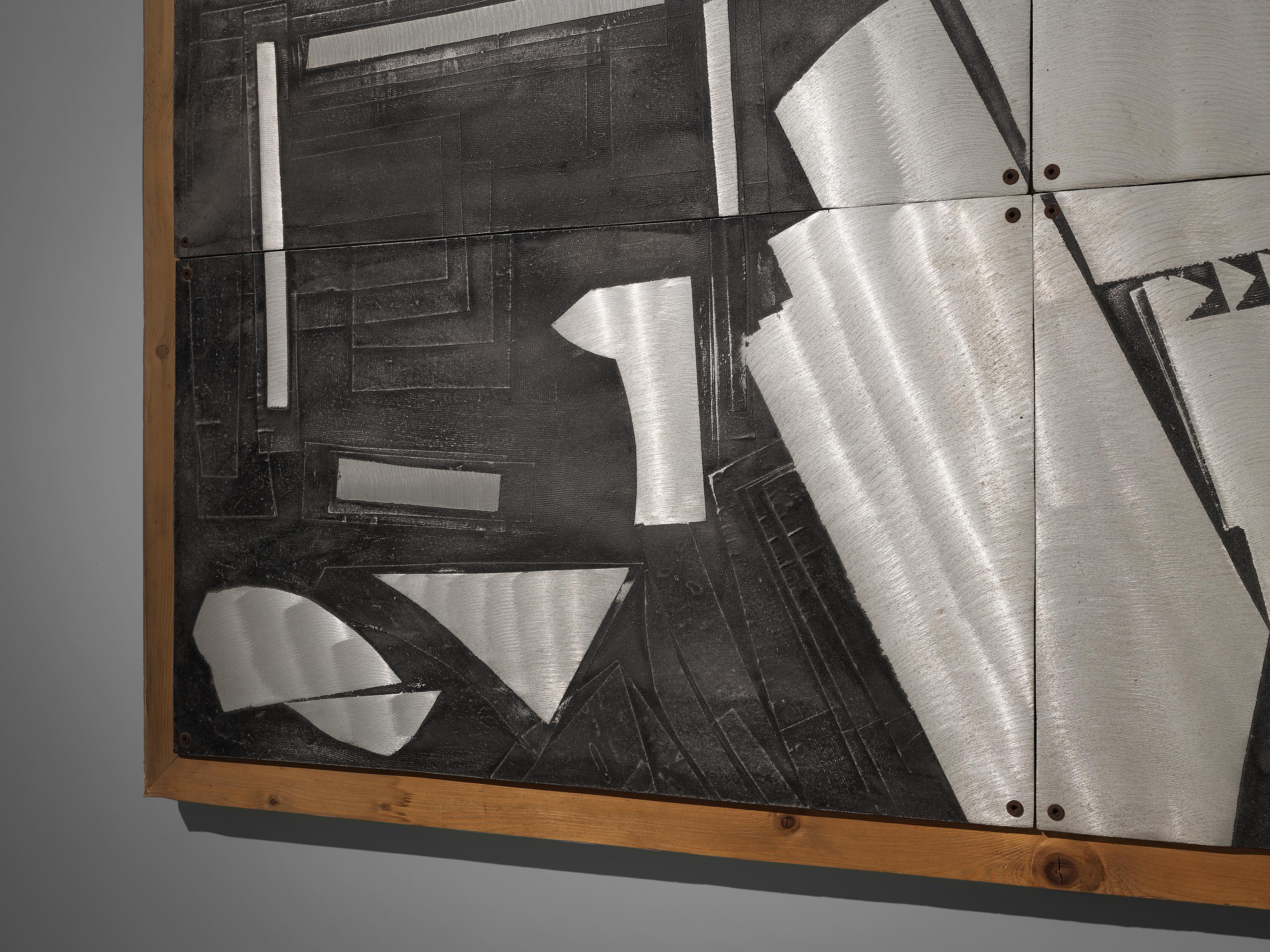Mid-Century Modern Lorenzo Burchiellaro Abstract Wall Panel in Aluminum and Wood