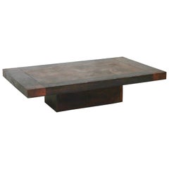 Lorenzo Burchiellaro Brutalist Coffee Table in Wood and Copper, Signed, 1970s