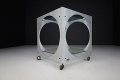 Lorenzo Burchiellaro Cubic Bar Cart in Metal and Glass Italy 1970s.