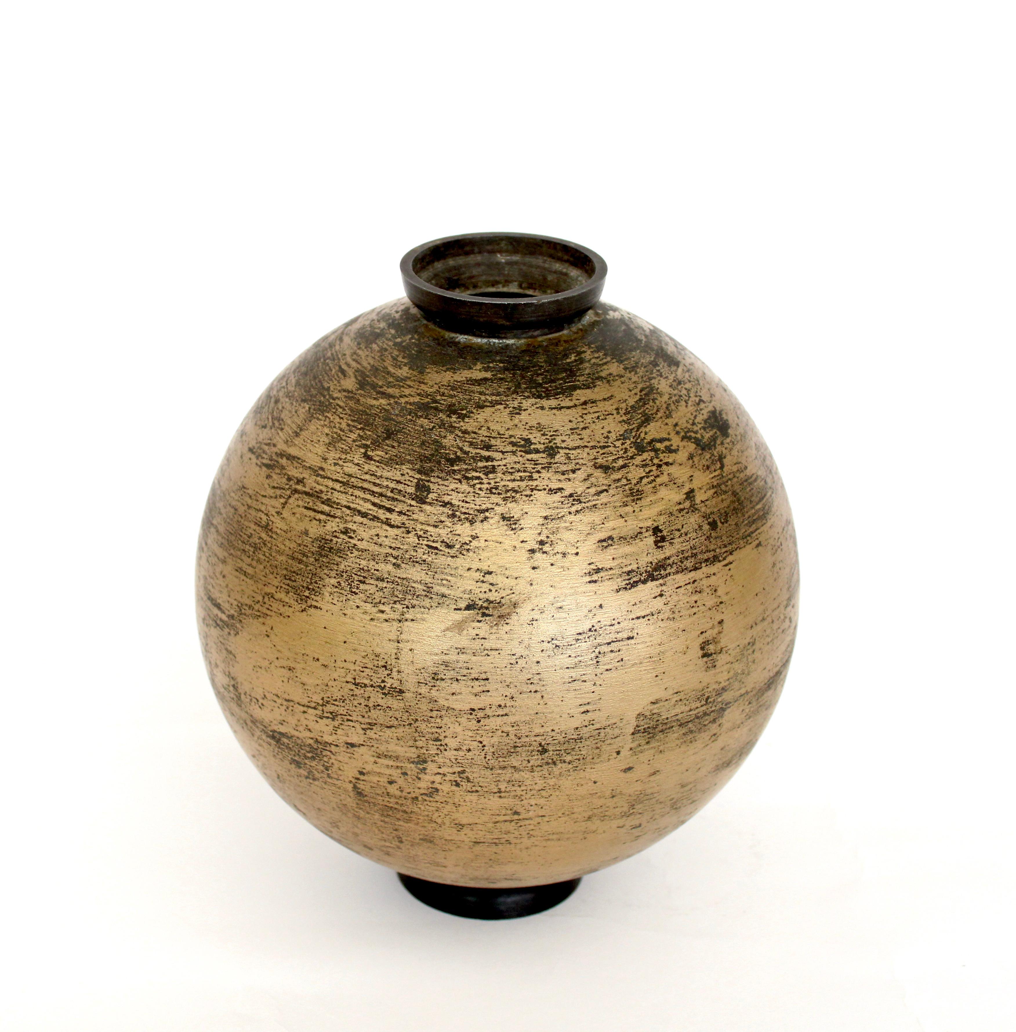 Lorenzo Burchiellaro Embossed Incised Cast and Patinated Vase In Good Condition In Chicago, IL