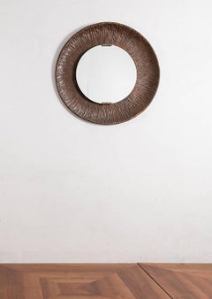 Lorenzo Burchiellaro Hammered Oxidized Copper and Glass Italian Mirror, 1960s