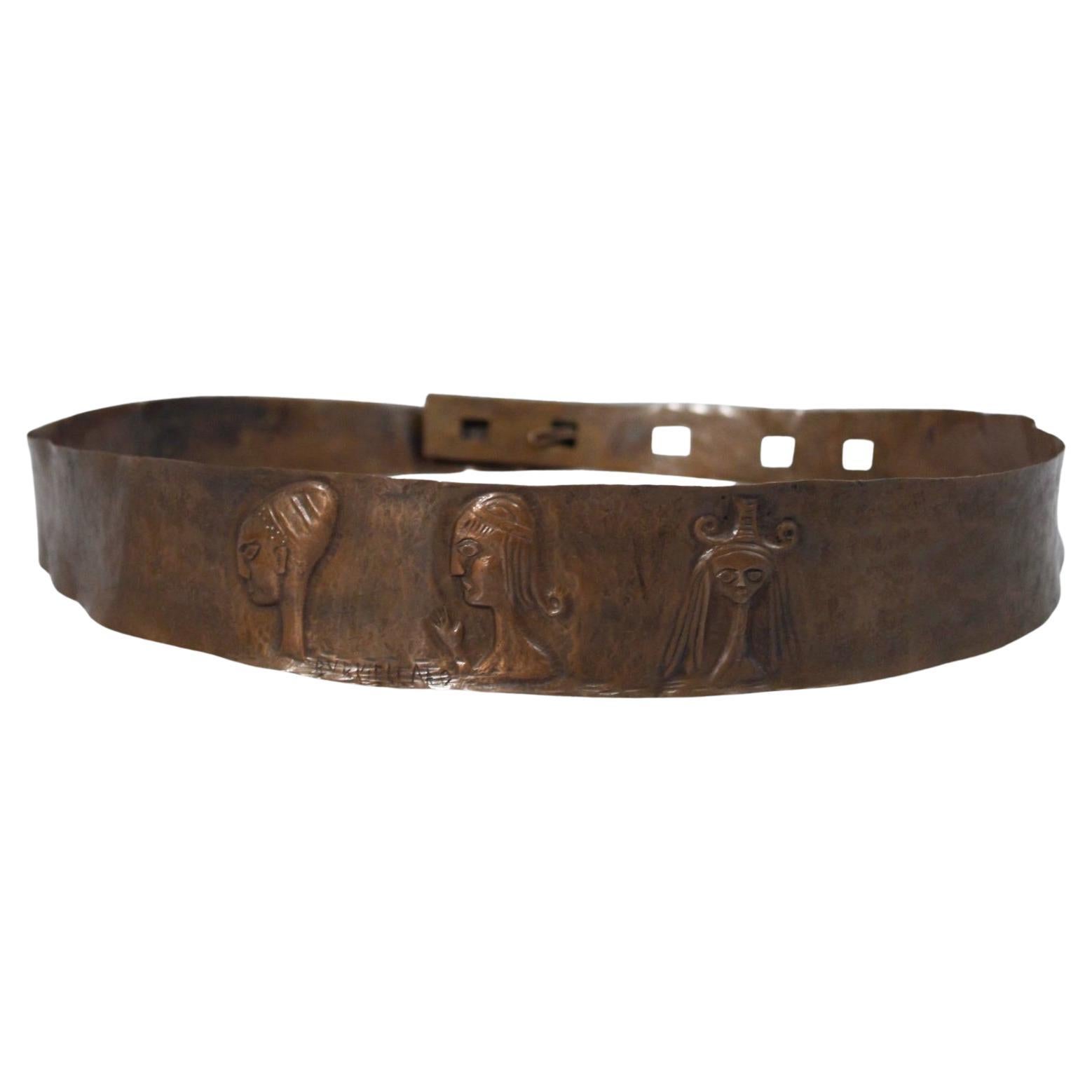 Lorenzo Burchiellaro Hammered repoussé copper belt 1950s modernist design For Sale