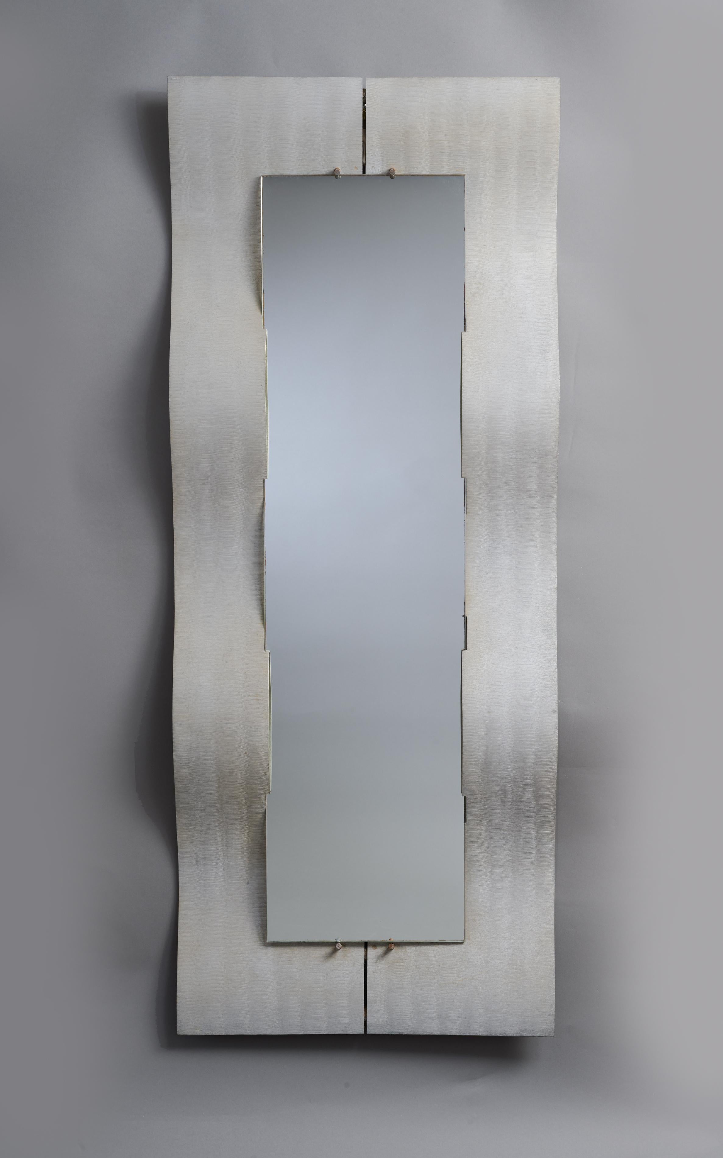 Lorenzo Burchiellaro: Large Etched Rectangular Wave Mirror, Aluminum, Italy 1971 For Sale 4