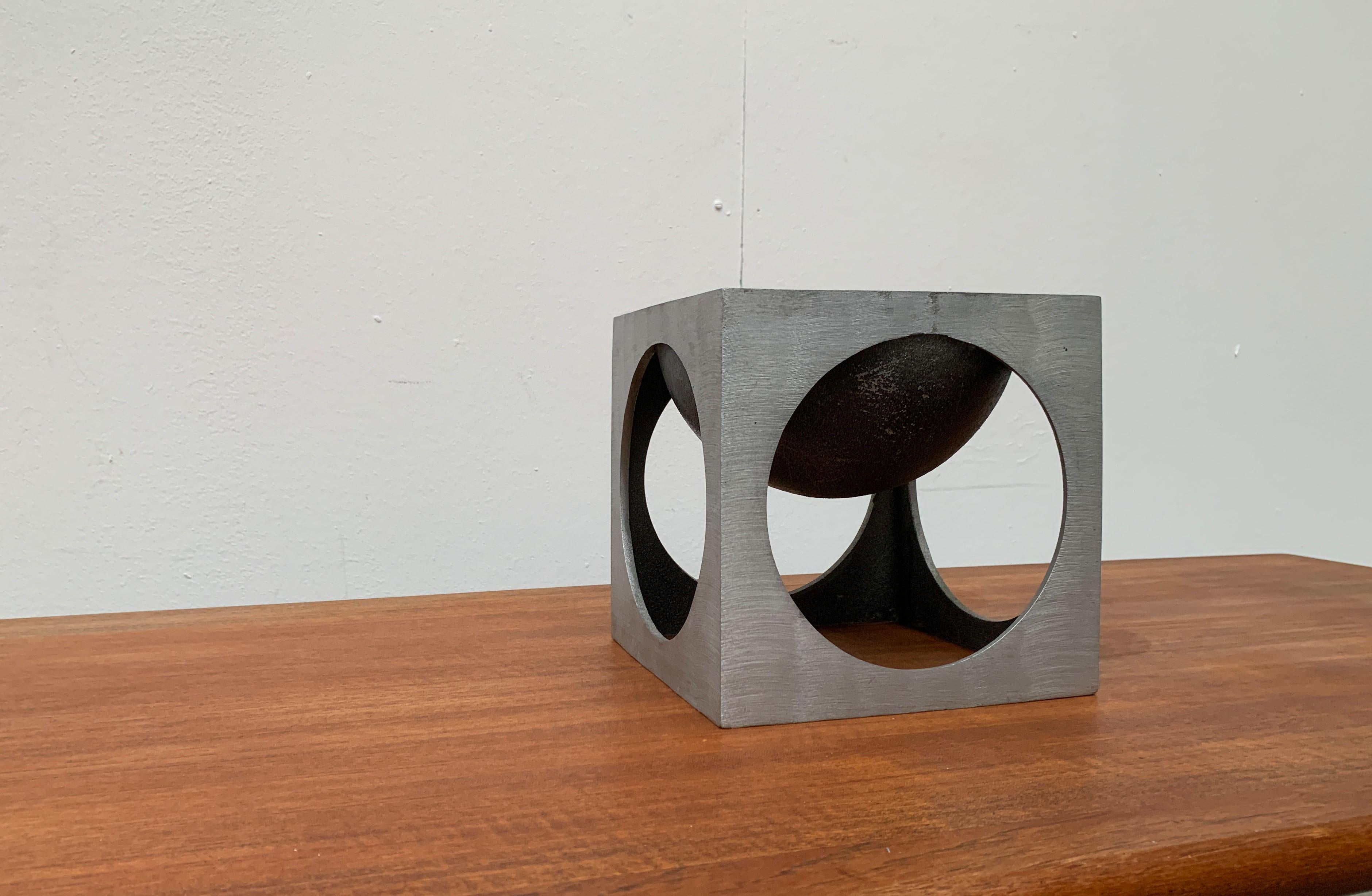 Cast Lorenzo Burchiellaro, Mid-Century Italian Modernist Cube Sculpture For Sale
