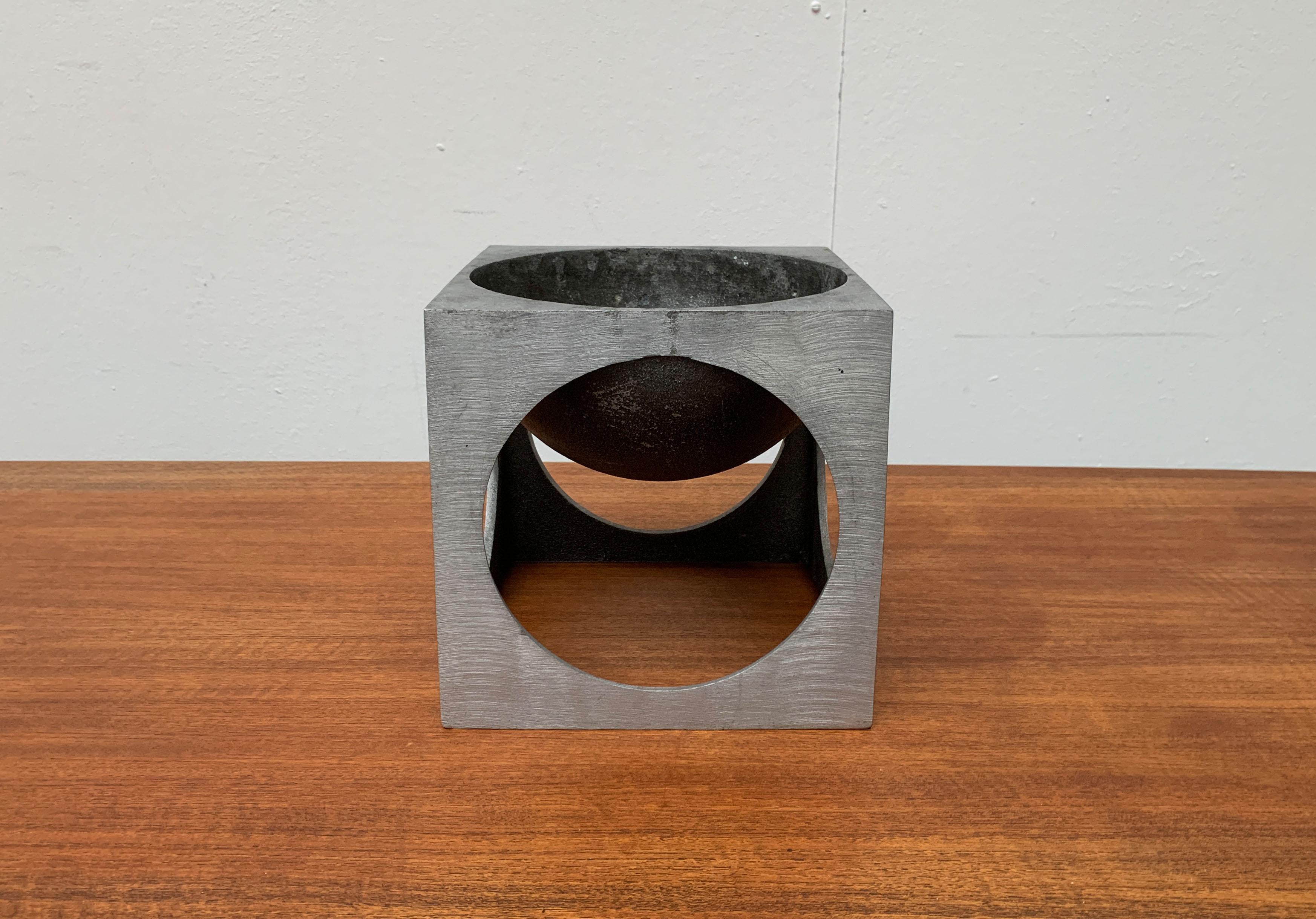 Aluminum Lorenzo Burchiellaro, Mid-Century Italian Modernist Cube Sculpture For Sale