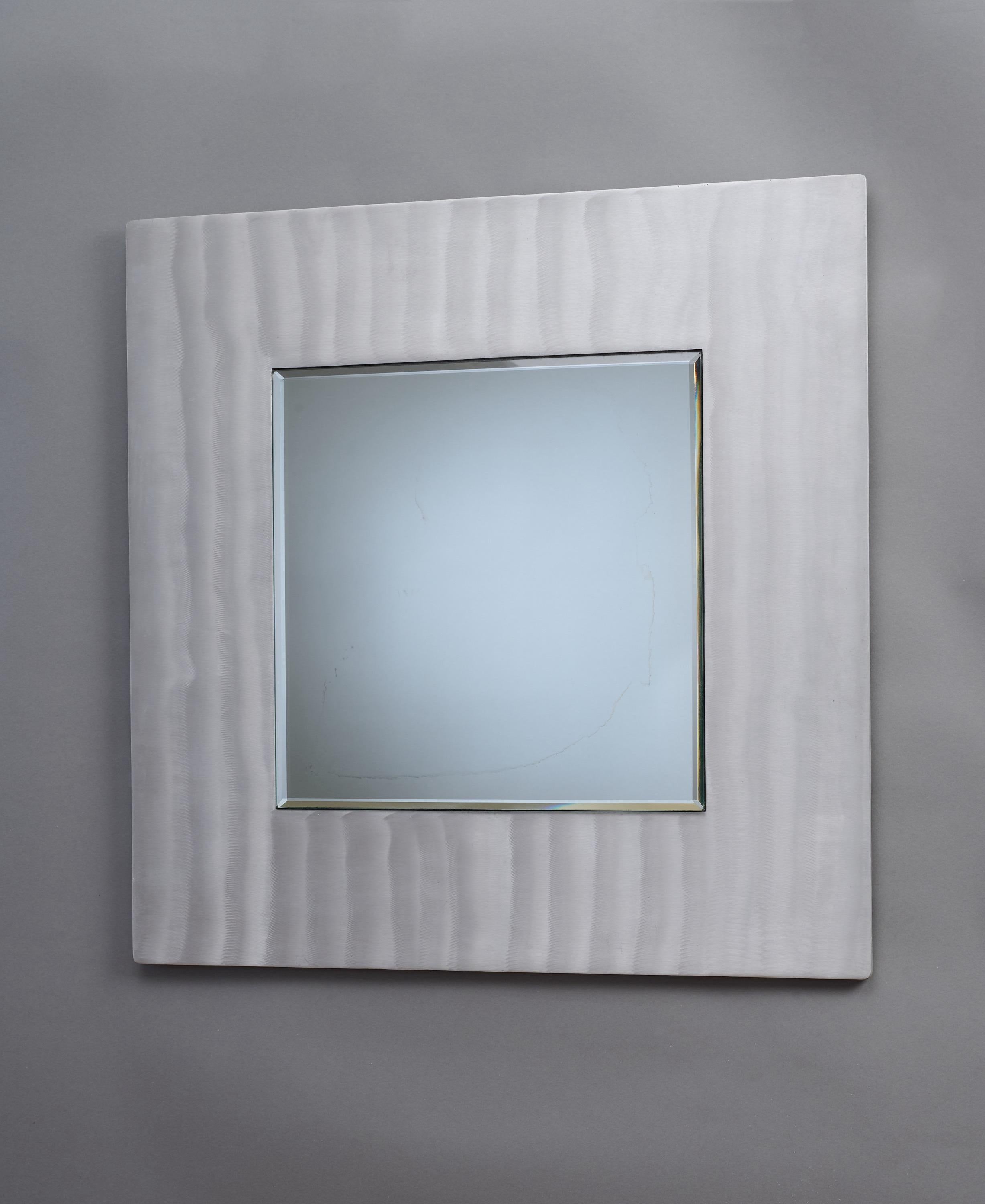 Mid-Century Modern Lorenzo Burchiellaro: Square Wall Mirror in Etched Aluminum, Italy 1970s For Sale