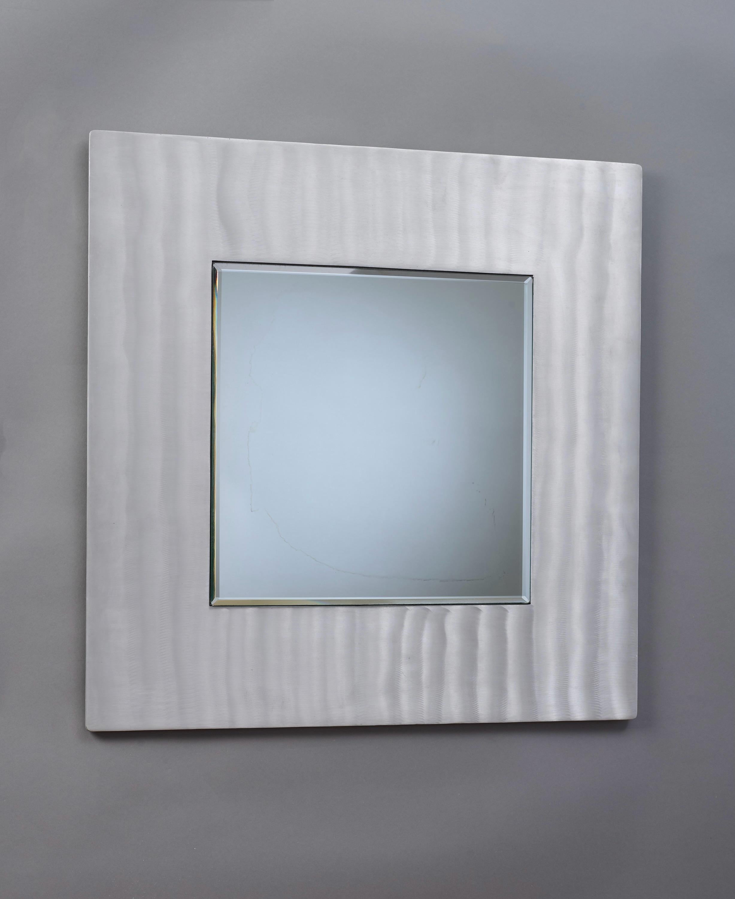 Lorenzo Burchiellaro: Square Wall Mirror in Etched Aluminum, Italy 1970s In Good Condition For Sale In New York, NY