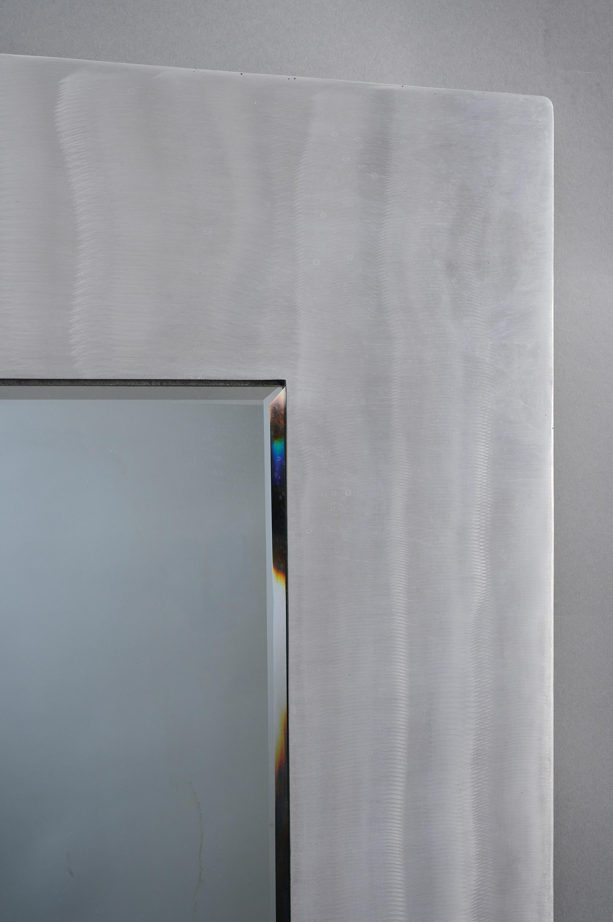 Lorenzo Burchiellaro: Square Wall Mirror in Etched Aluminum, Italy 1970s For Sale 2