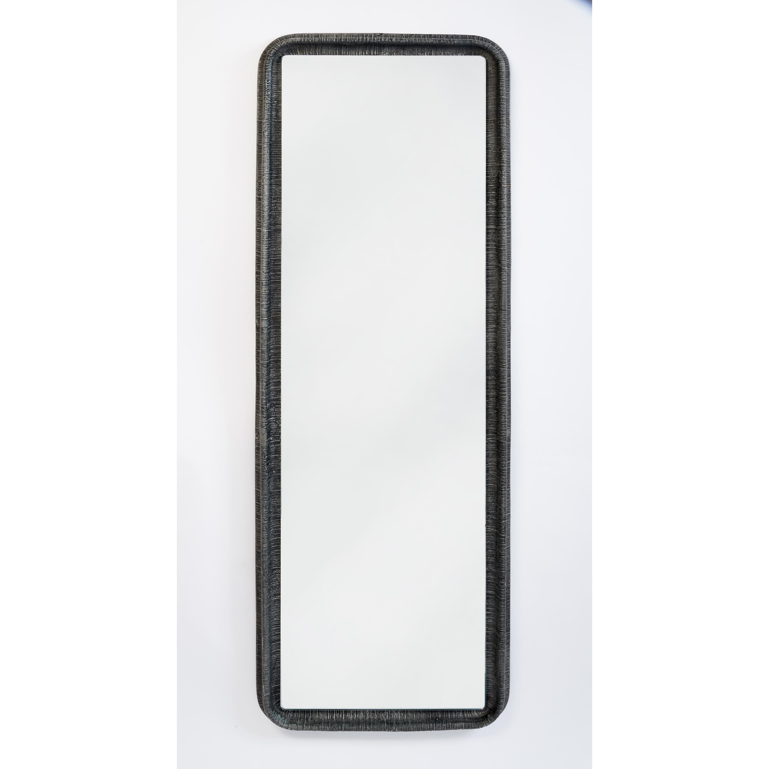 Mid-Century Modern Lorenzo Burchiellaro Tall and Narrow Cast Aluminium Mirror, Italy 1970's