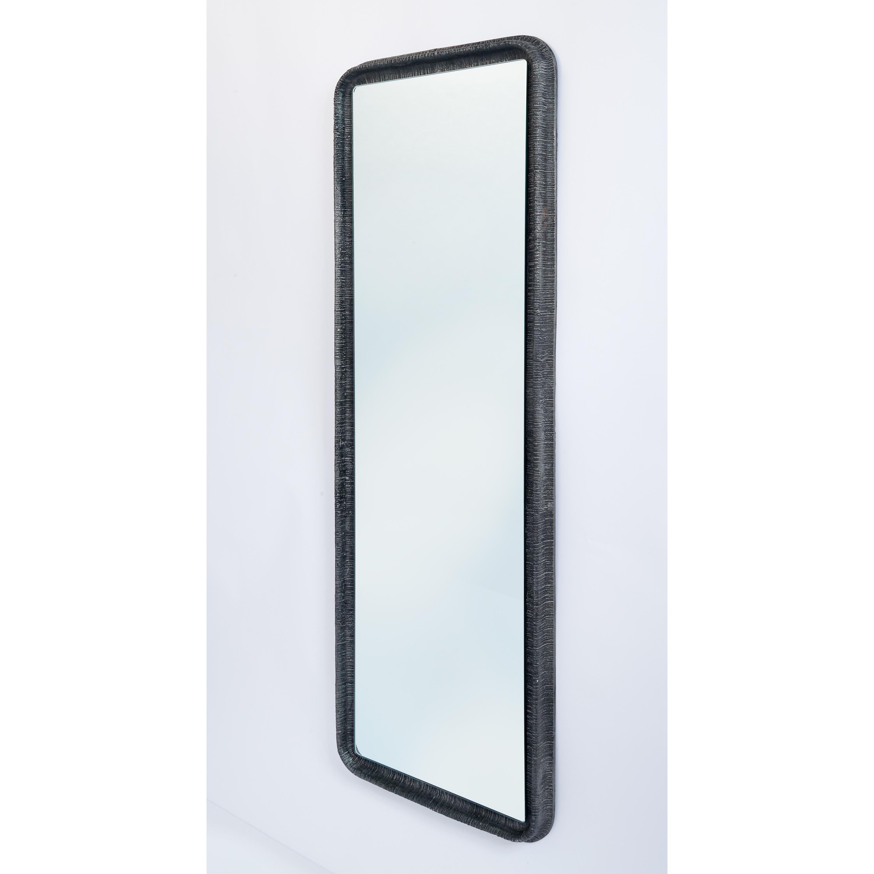 Italian Lorenzo Burchiellaro Tall and Narrow Cast Aluminium Mirror, Italy 1970's