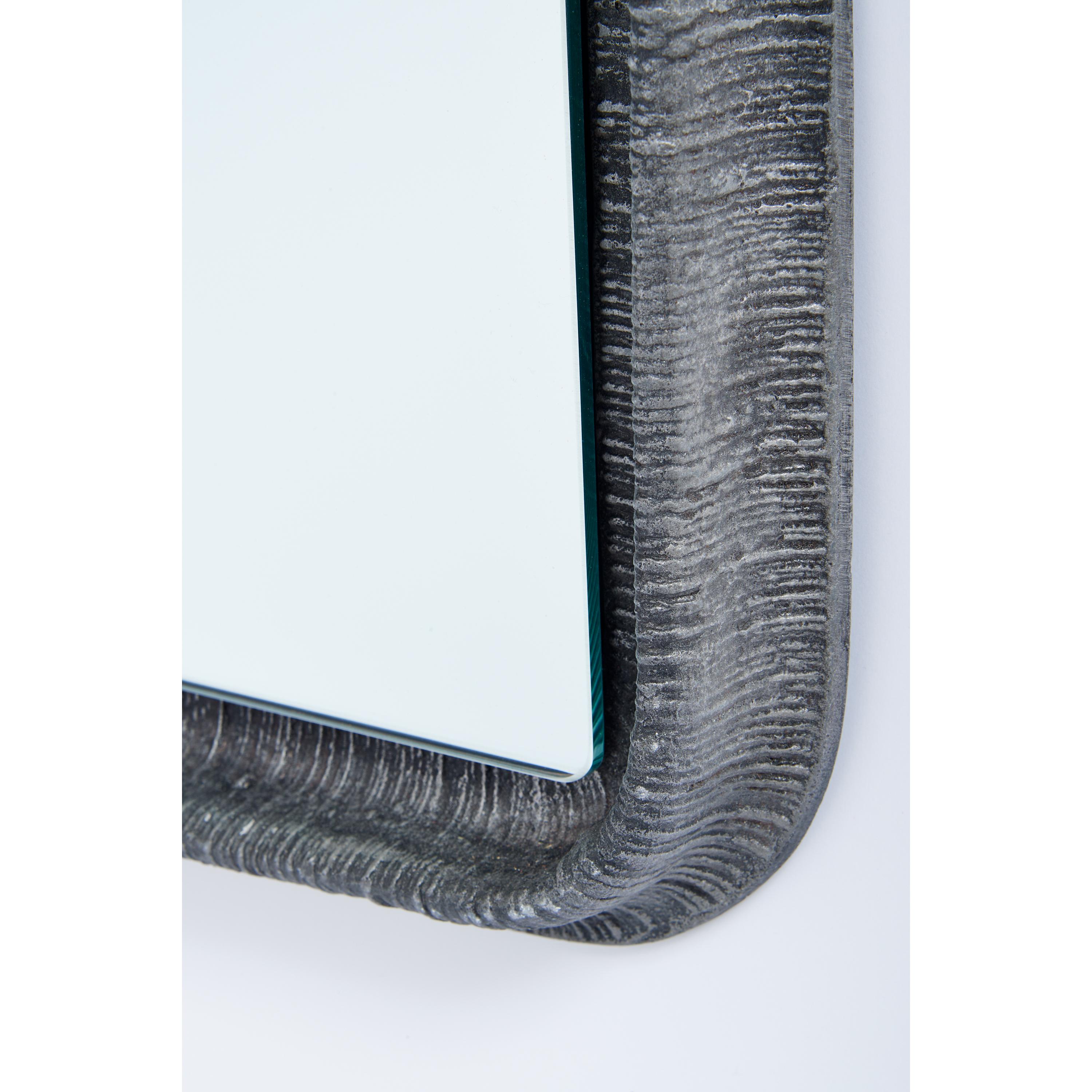 Aluminum Lorenzo Burchiellaro Tall and Narrow Cast Aluminium Mirror, Italy 1970's