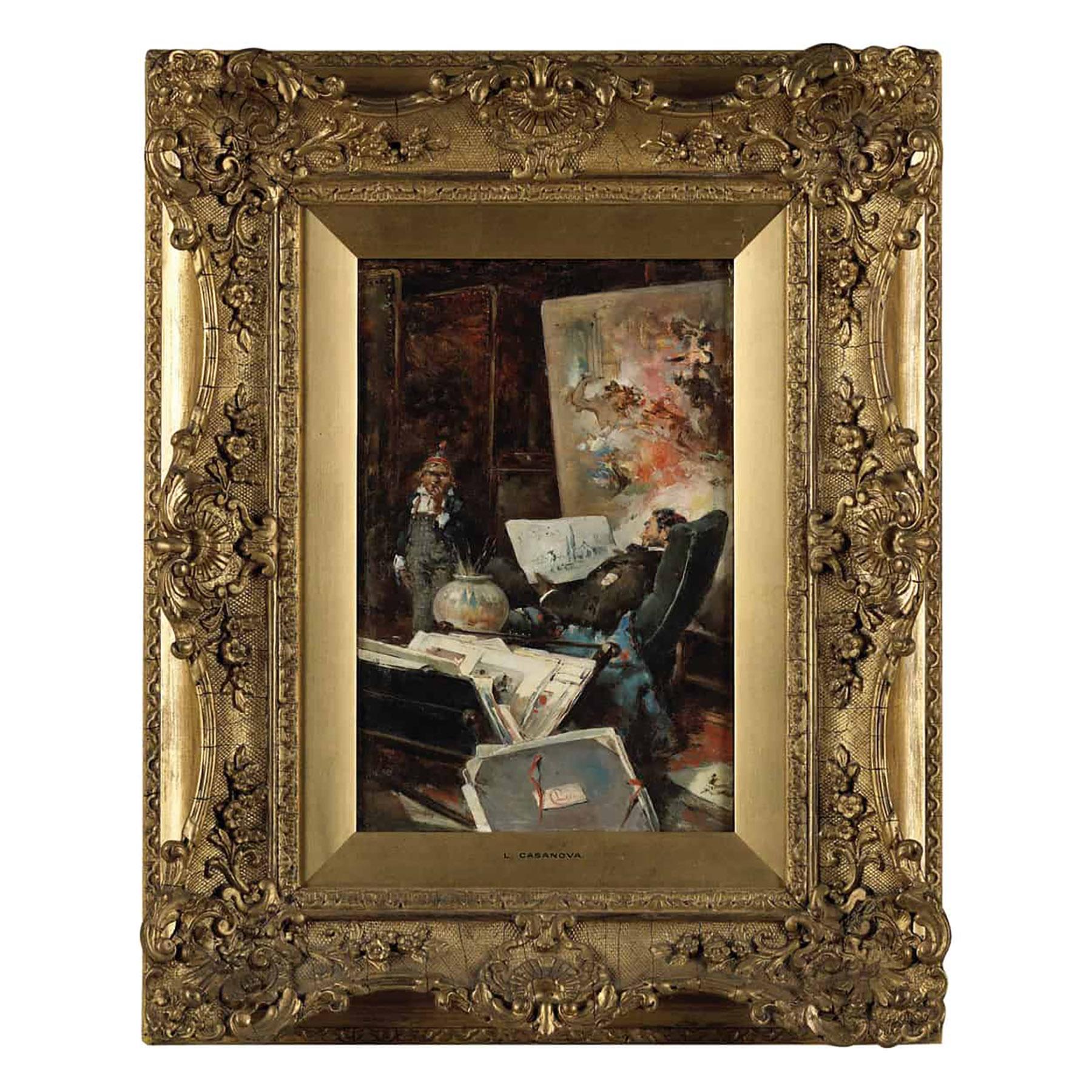 Lorenzo Casanova Ruiz - The Art Collector, Öl auf Leinwand Gemälde (Italienisch) im Angebot