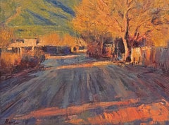 "Late Afternoon Taos Pueblo," peinture à l'huile de paysage du sud-ouest