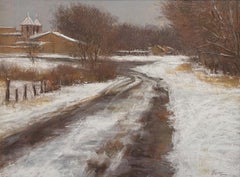 "Lonely Winter Road, " Original Winter Landscape Pastel Painting