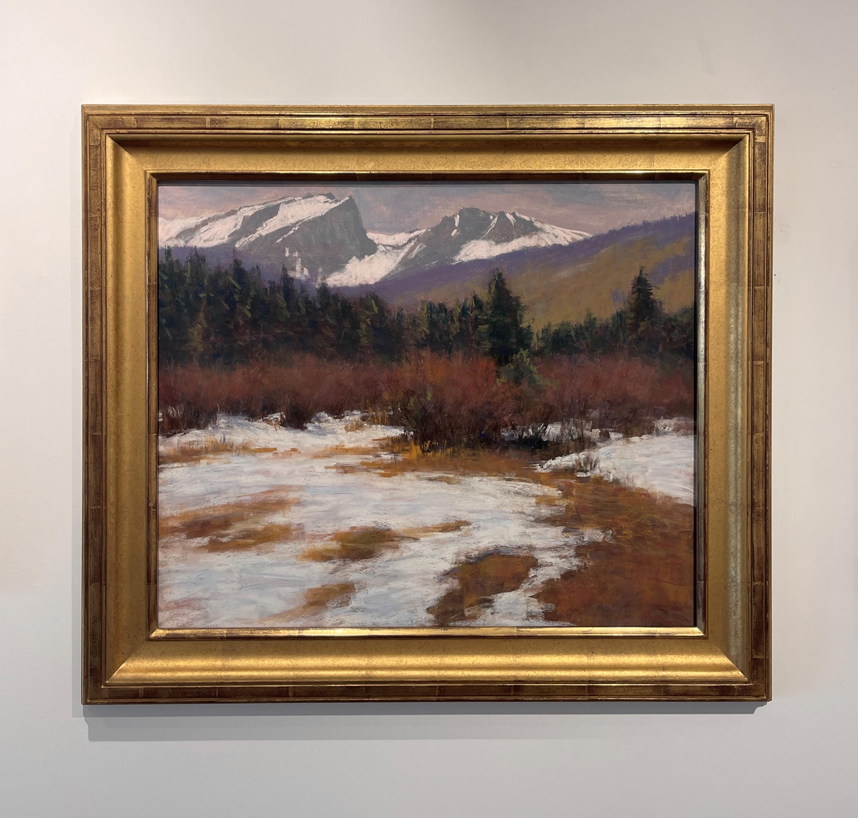 « Près du Glacier Creek, », peinture originale de paysage du Colorado au pastel - Painting de Lorenzo Chavez