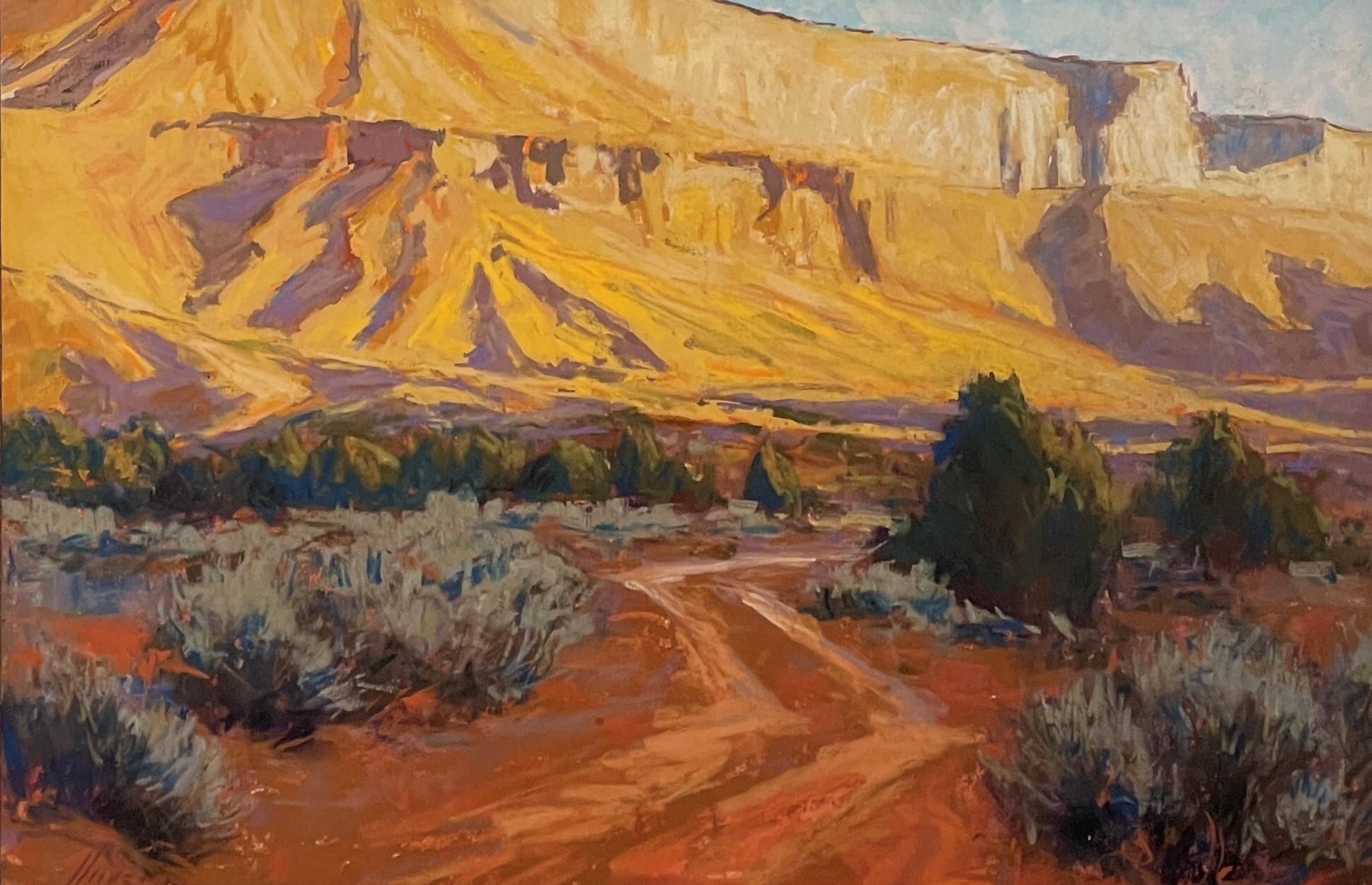 Lorenzo Chavez Landscape Painting - "Road to Castle Valley, " Original Southwestern Landscape Pastel Painting