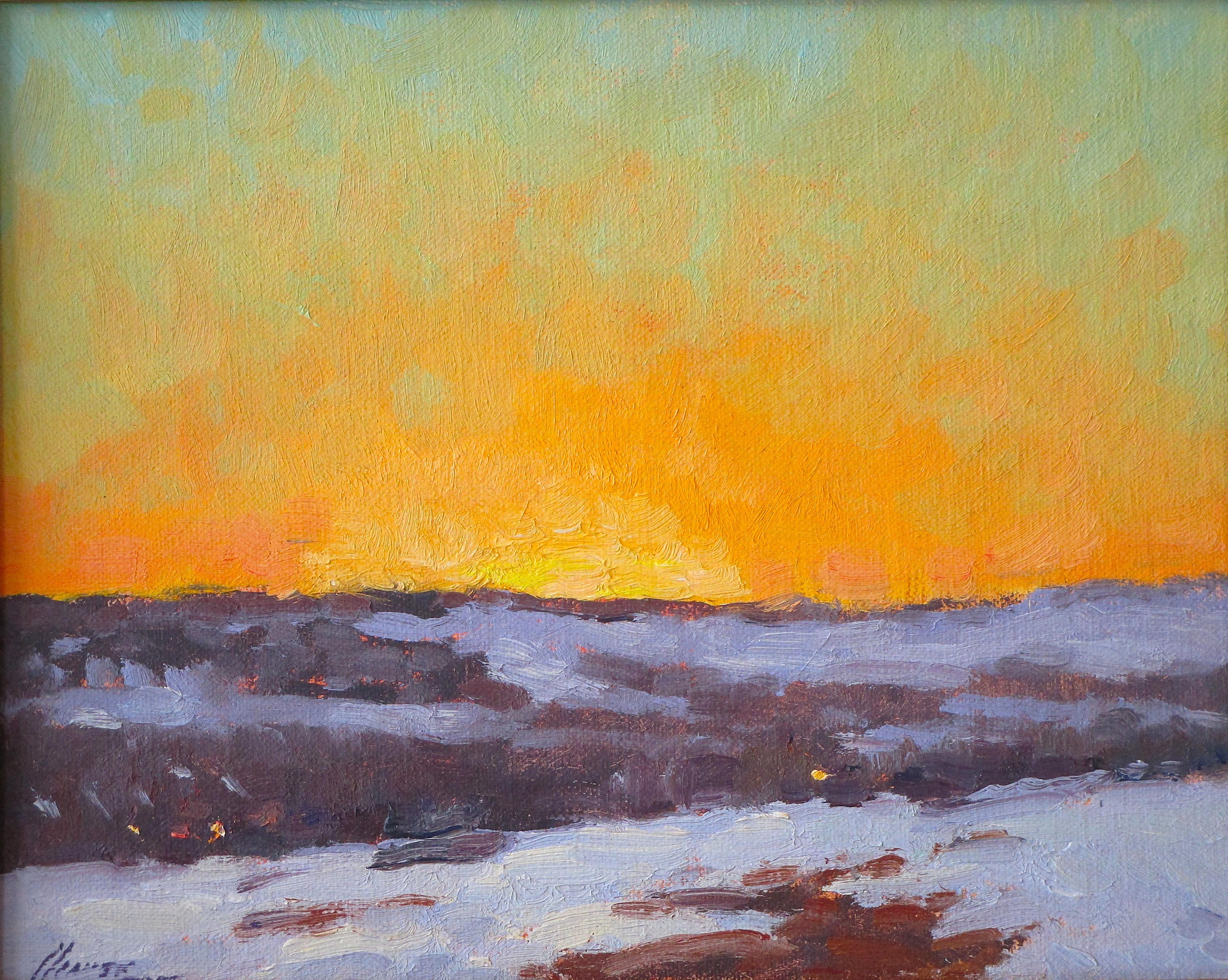 "Sole nascente" (2024) di Lorenzo Chavez, Pittura a olio originale di paesaggio