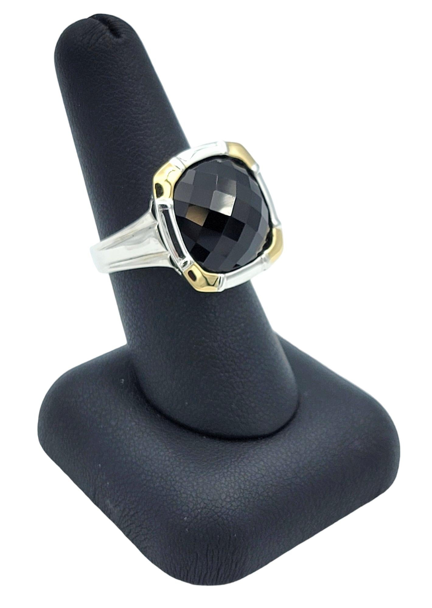 Lorenzo Cushion Black Onyx Ring Set in 18 Karat Yellow Gold and Sterling Silver For Sale 5