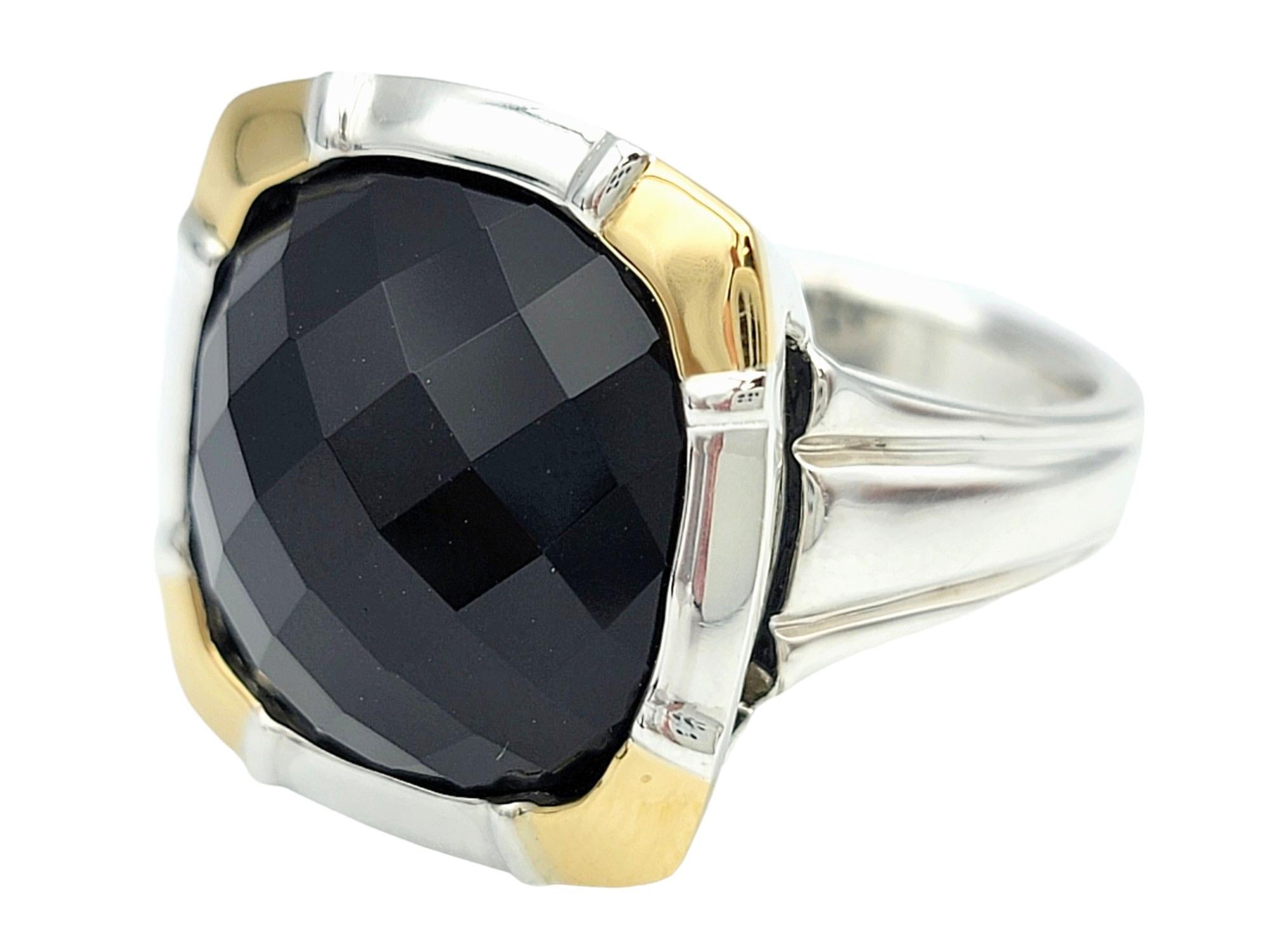 Contemporary Lorenzo Cushion Black Onyx Ring Set in 18 Karat Yellow Gold and Sterling Silver For Sale