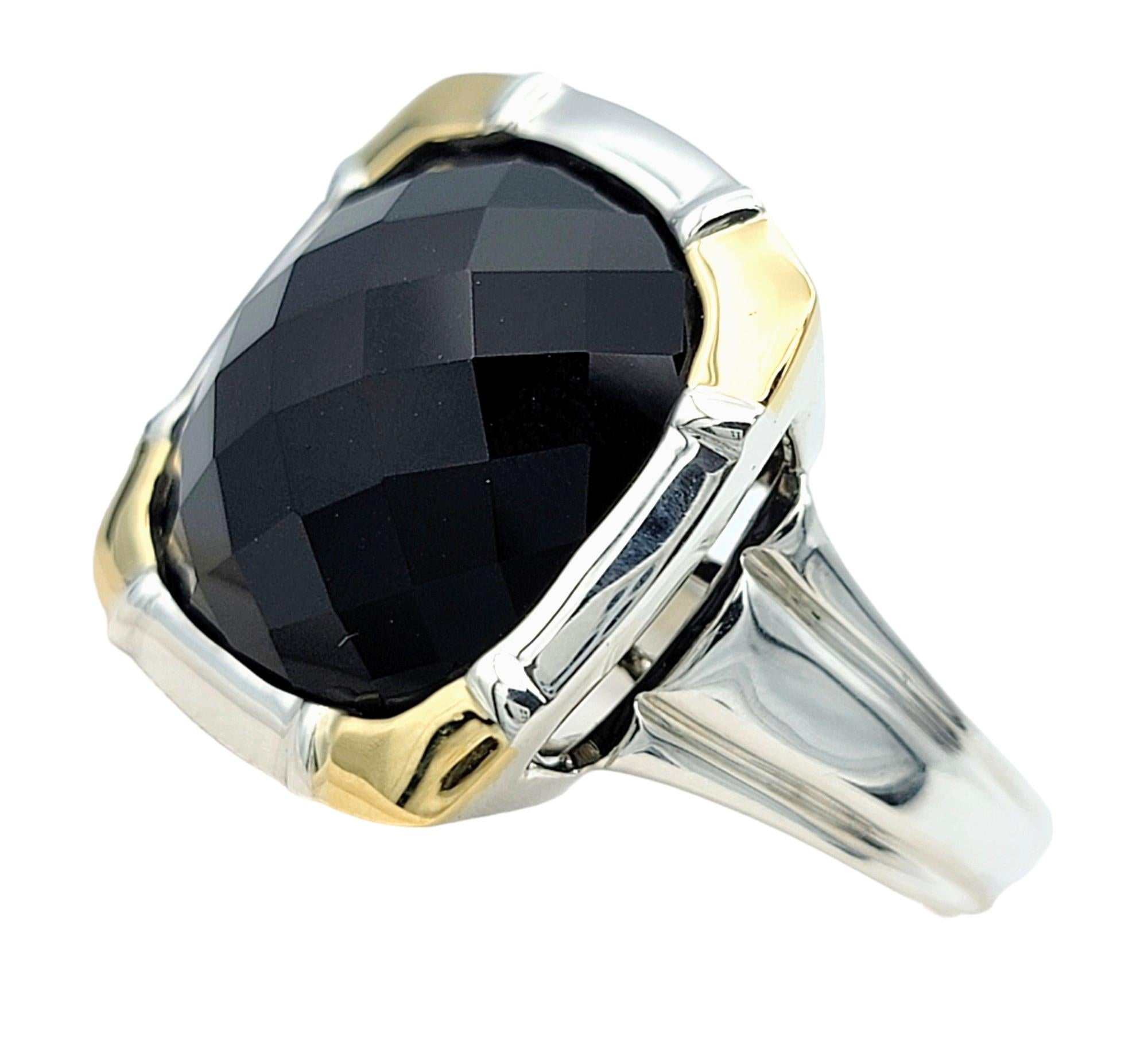 Cushion Cut Lorenzo Cushion Black Onyx Ring Set in 18 Karat Yellow Gold and Sterling Silver For Sale