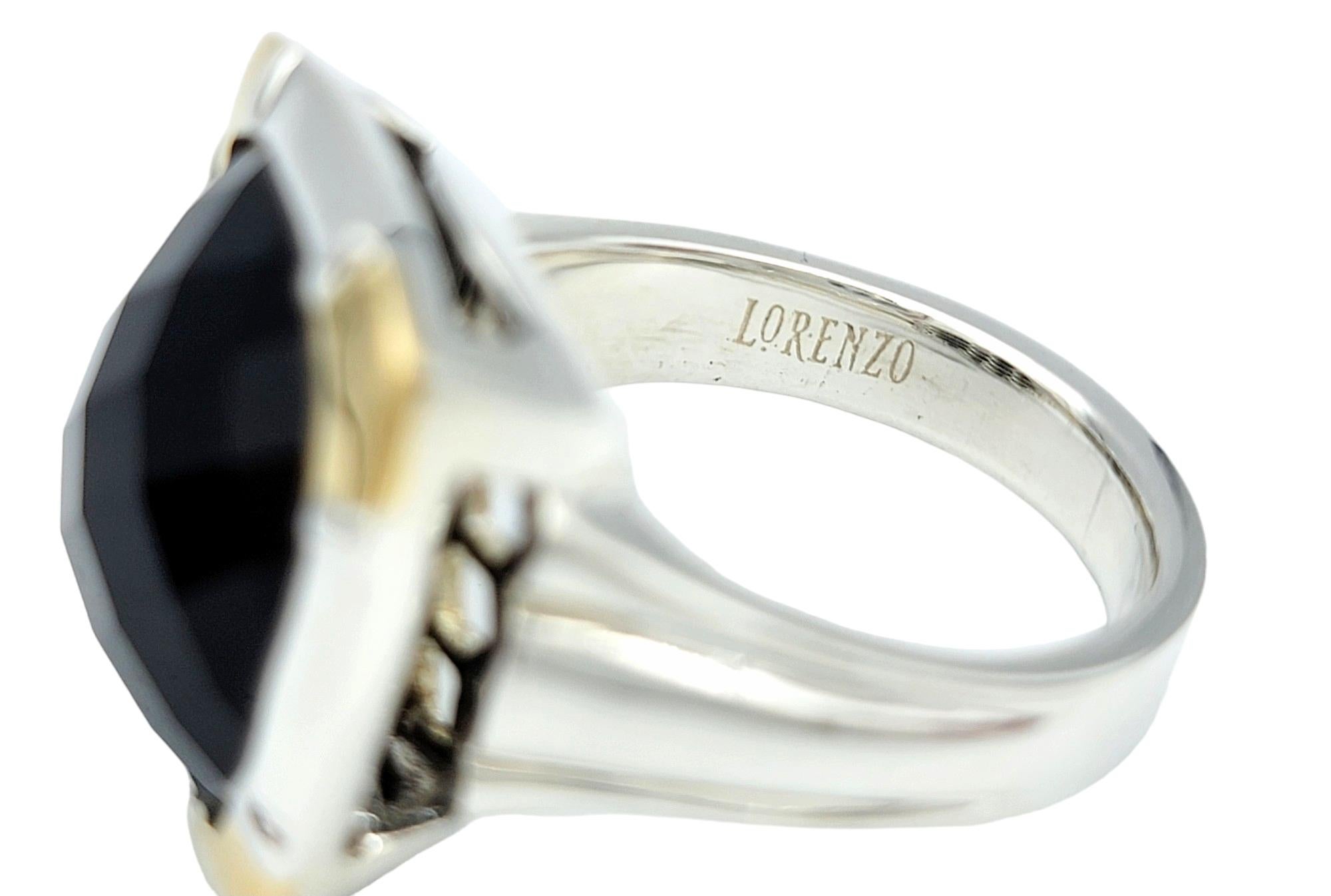 Women's or Men's Lorenzo Cushion Black Onyx Ring Set in 18 Karat Yellow Gold and Sterling Silver For Sale