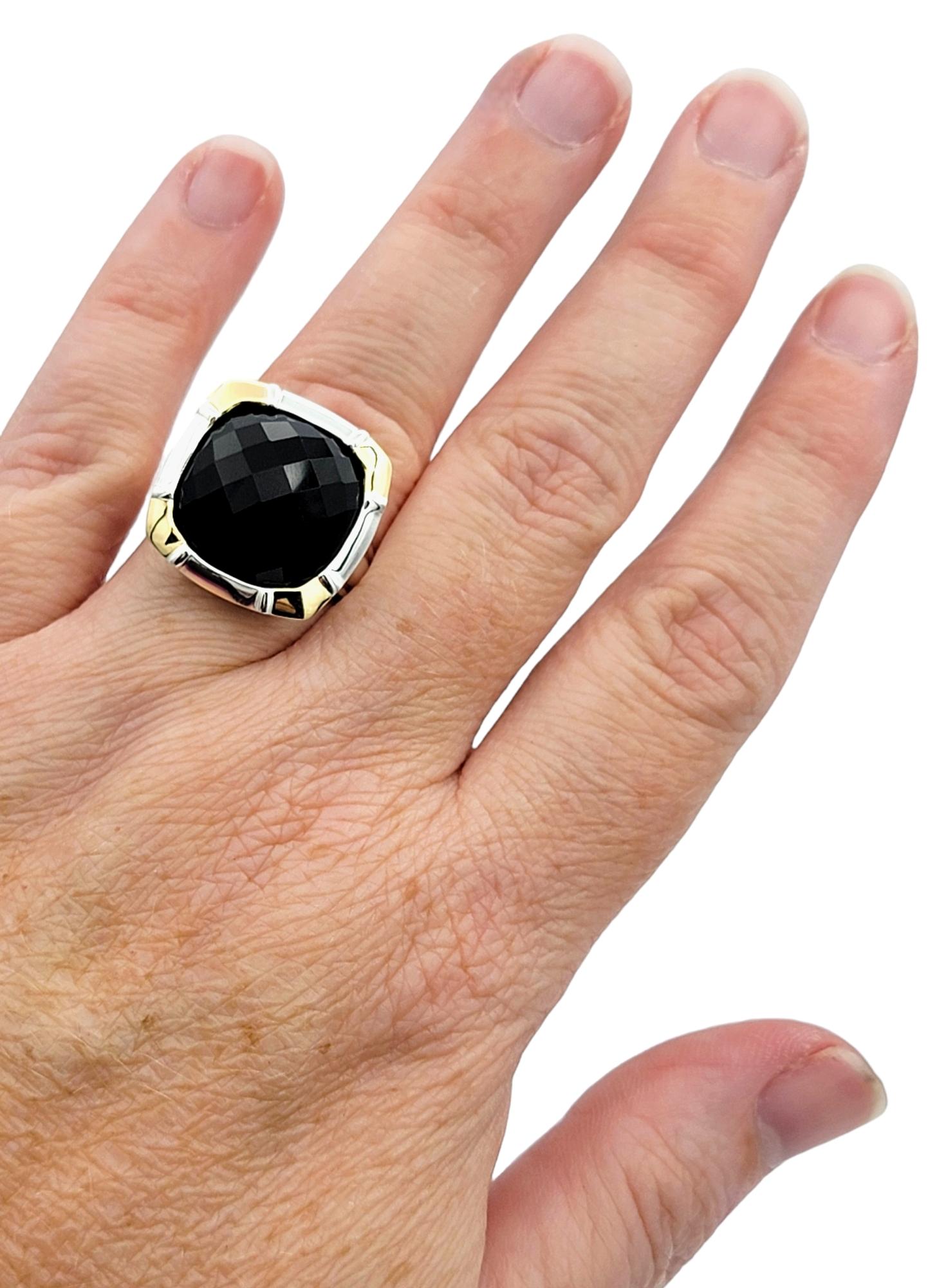 Lorenzo Cushion Black Onyx Ring Set in 18 Karat Yellow Gold and Sterling Silver For Sale 2
