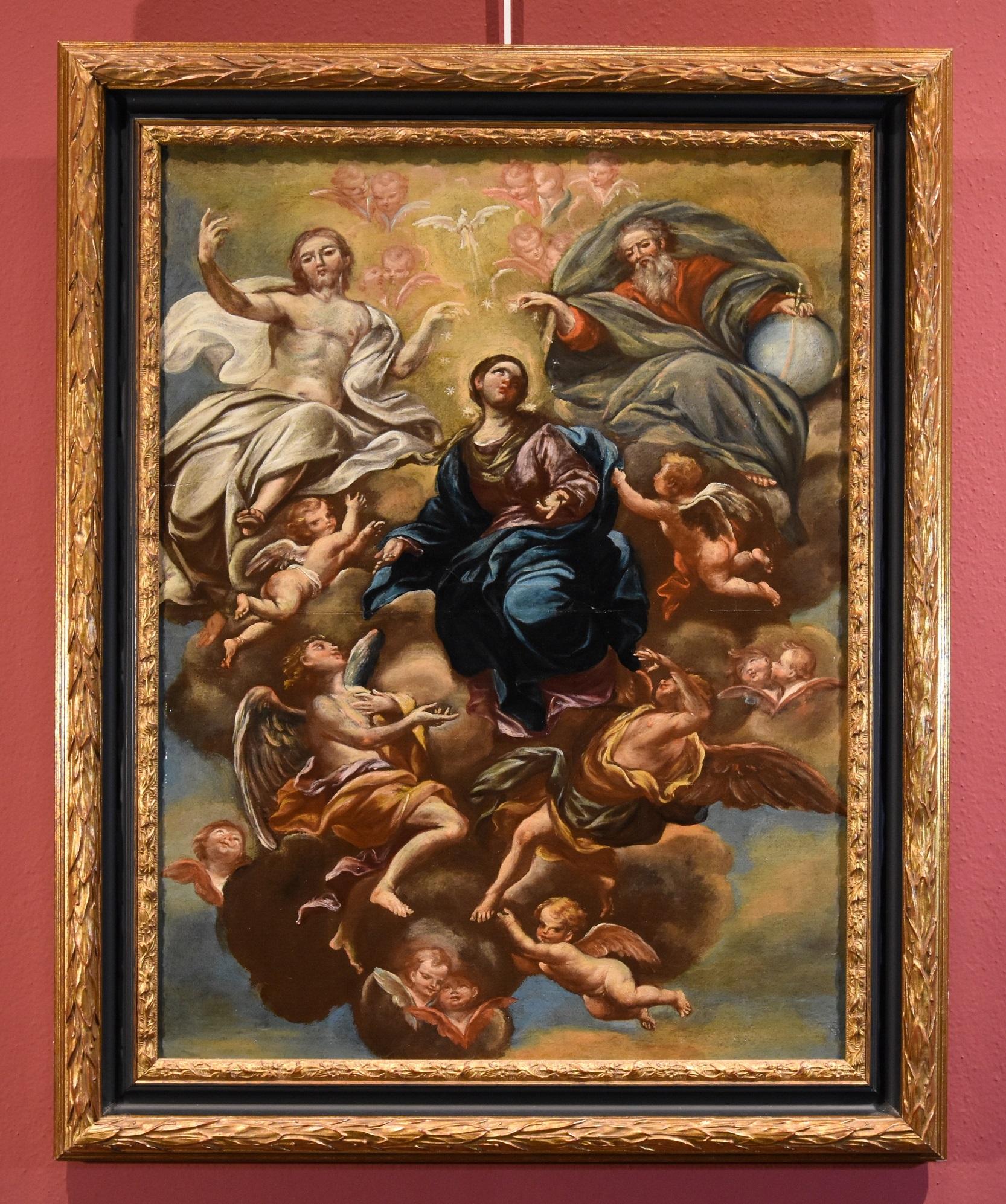 Virgin De Caro Paint Oil on camvas Old master 18th Century Religious Italian Art - Painting by Lorenzo de Caro (Naples, 1719 - 1777)