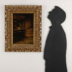 Interior of a Barn, 1889 Oil Painting, Framed, 19th Century, Signed
