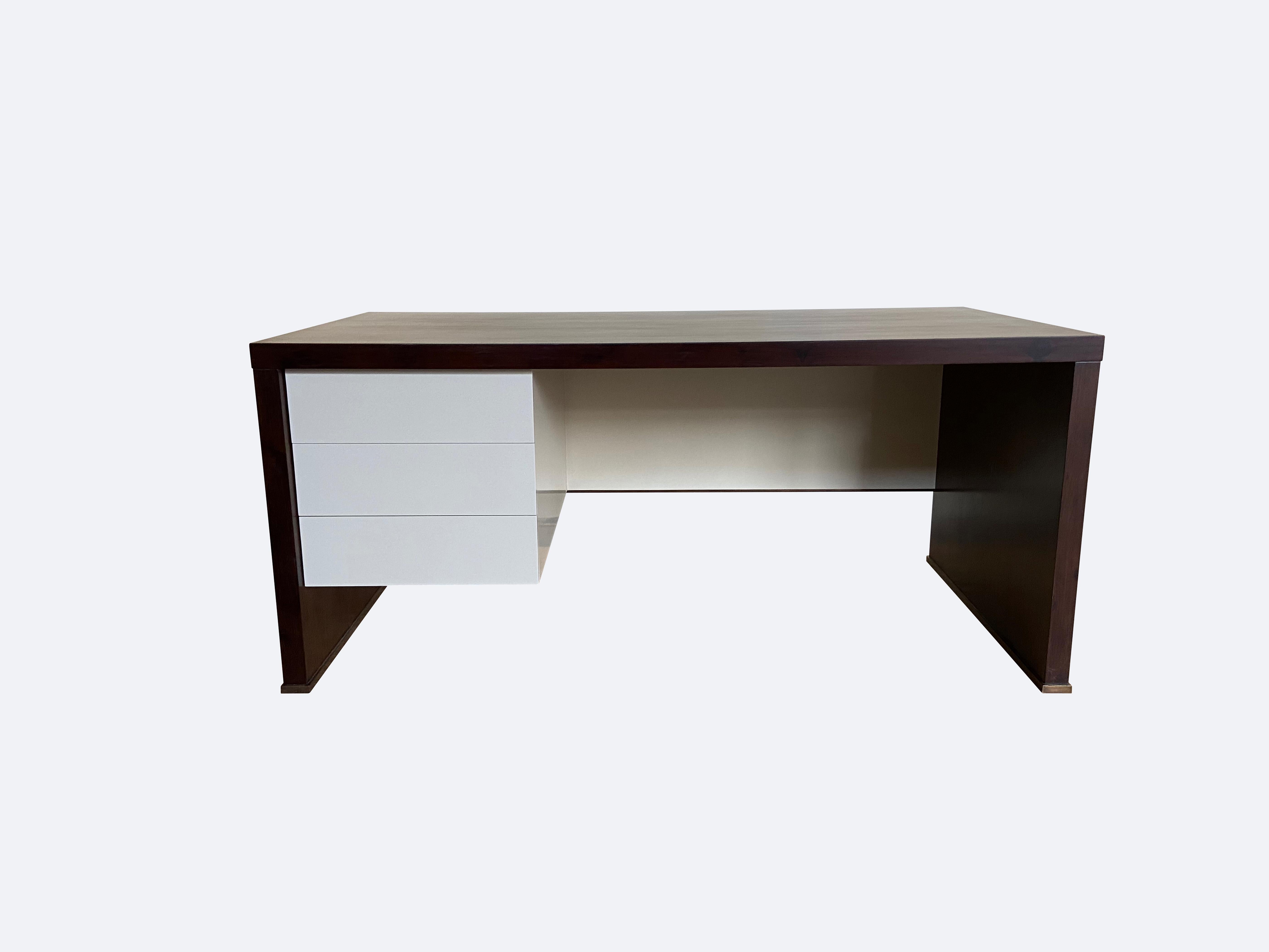 Wood Lorenzo Desk in Argentine Rosewood, Bronze and White Lacquer from Costantini For Sale