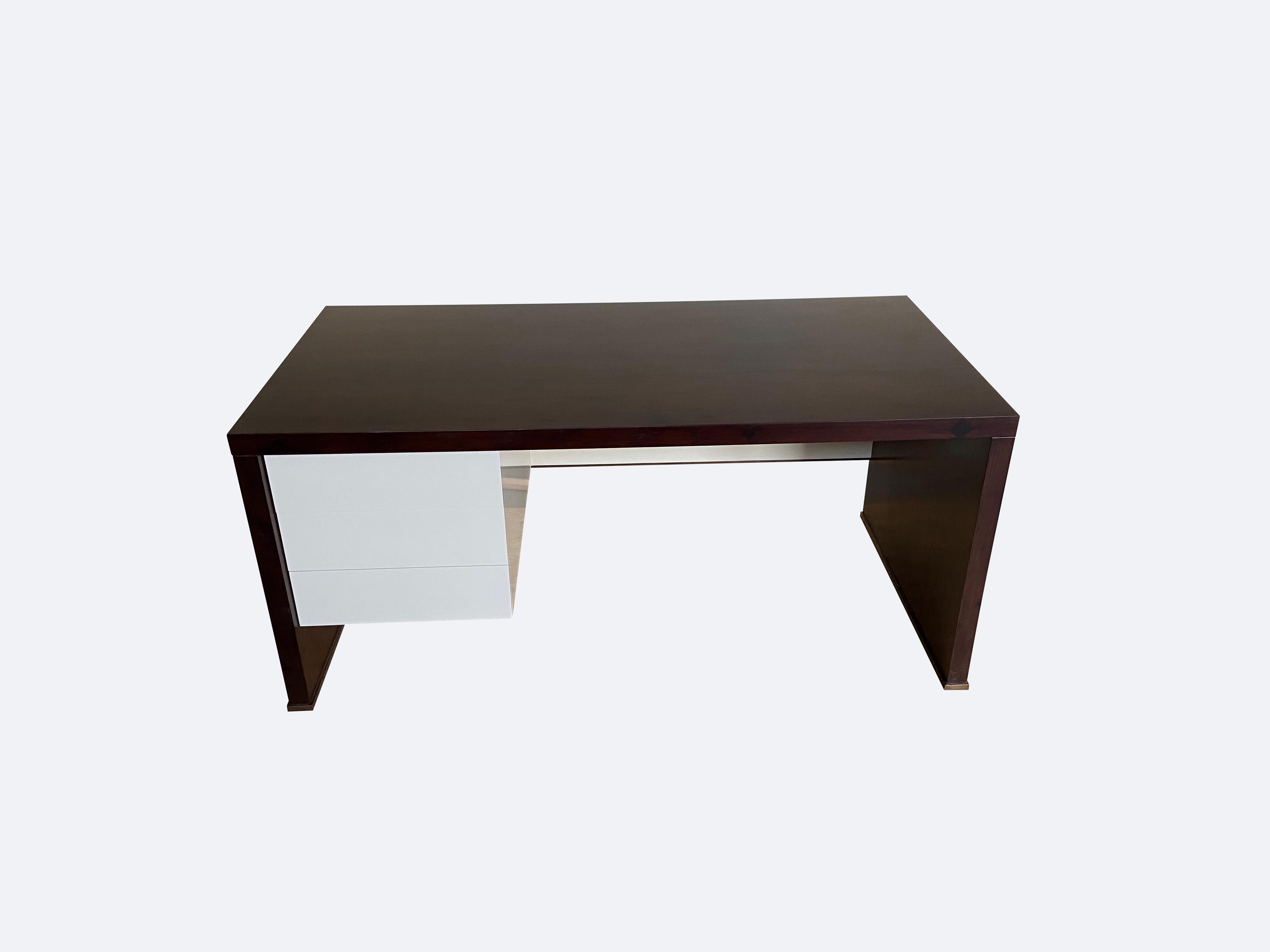Lorenzo Desk in Argentine Rosewood, Bronze and White Lacquer from Costantini For Sale 1