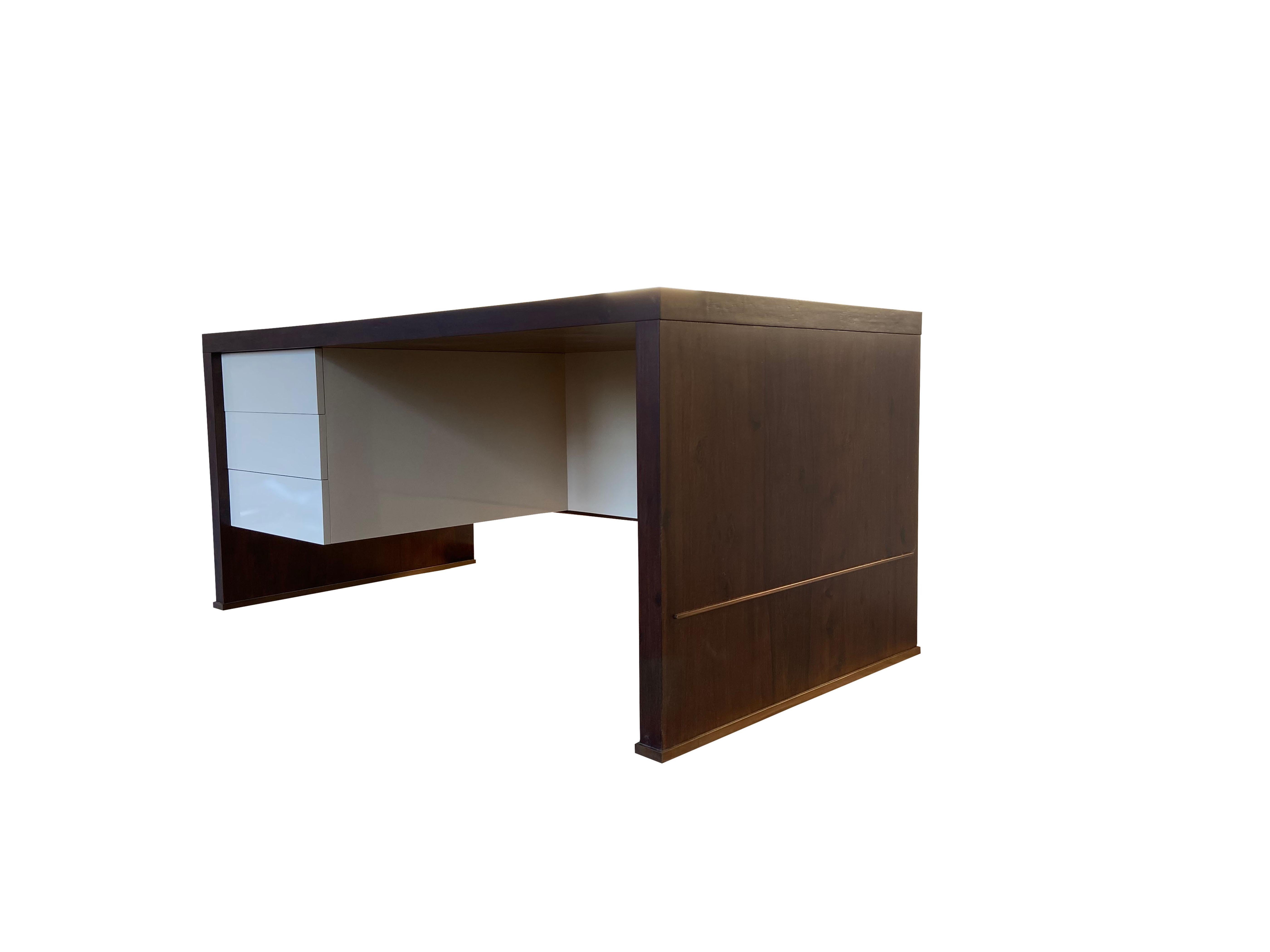 Lacquered Lorenzo Desk in Argentine Rosewood, Bronze and White Lacquer from Costantini