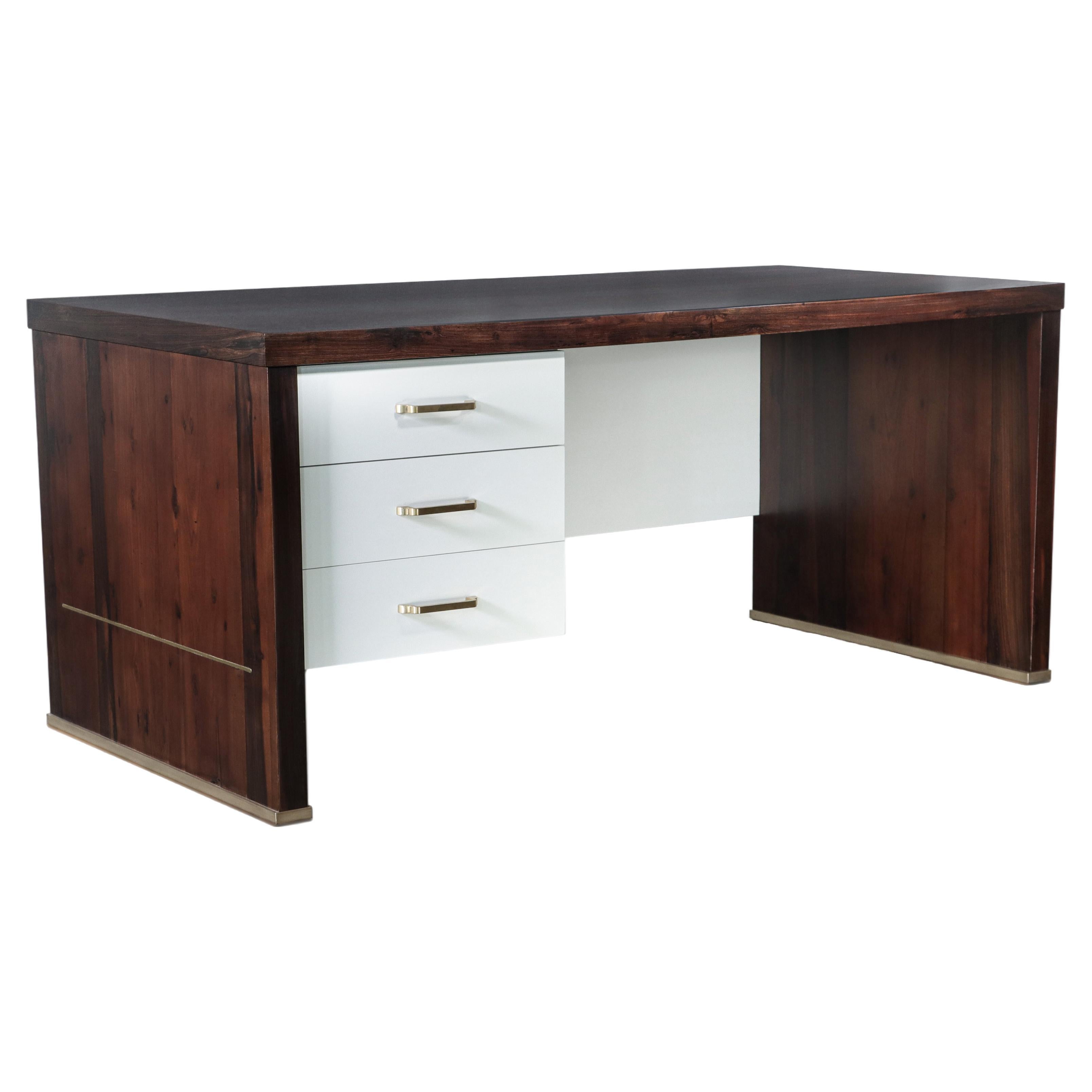 Lorenzo Desk in Argentine Rosewood, Bronze and White Lacquer from Costantini For Sale