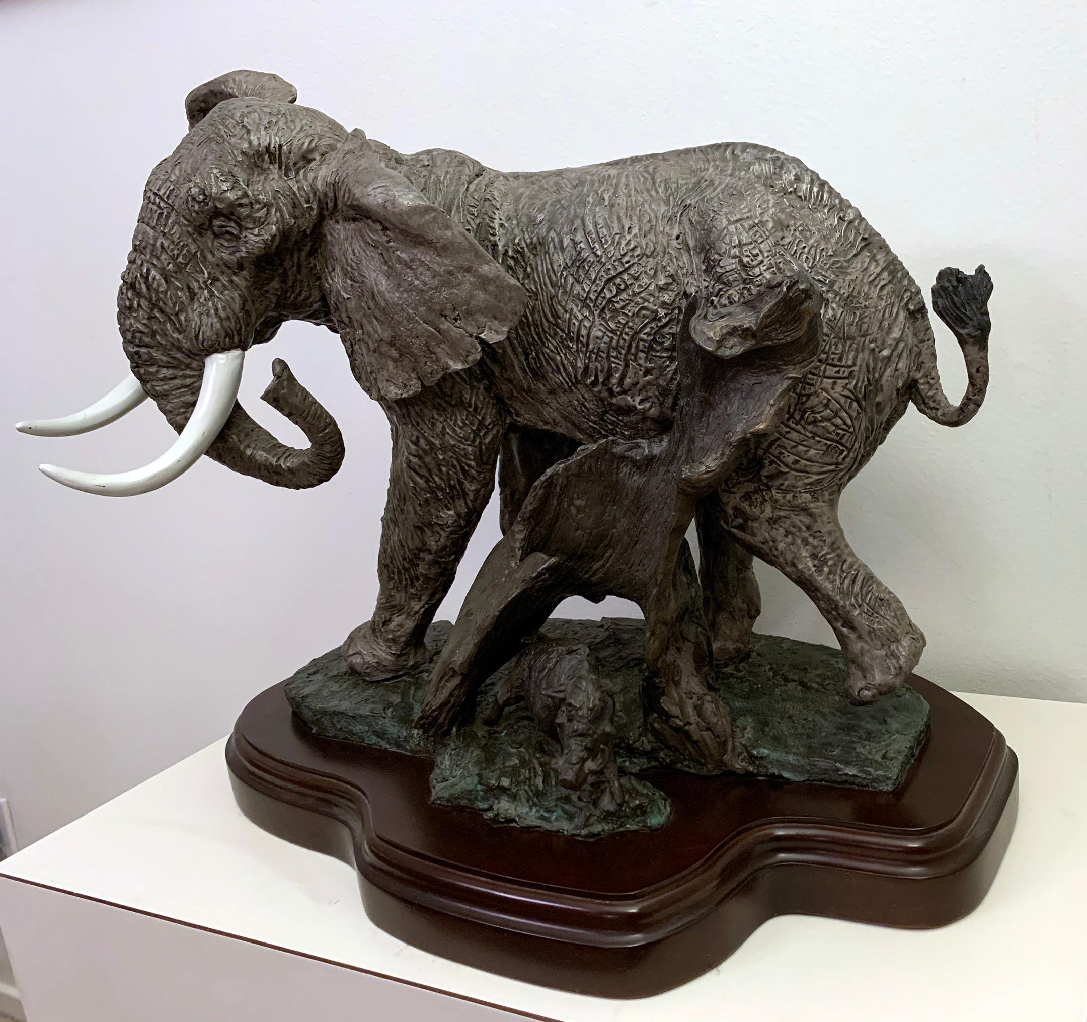 American Lorenzo E. Ghiglieri Bronze Elephant with Warthog