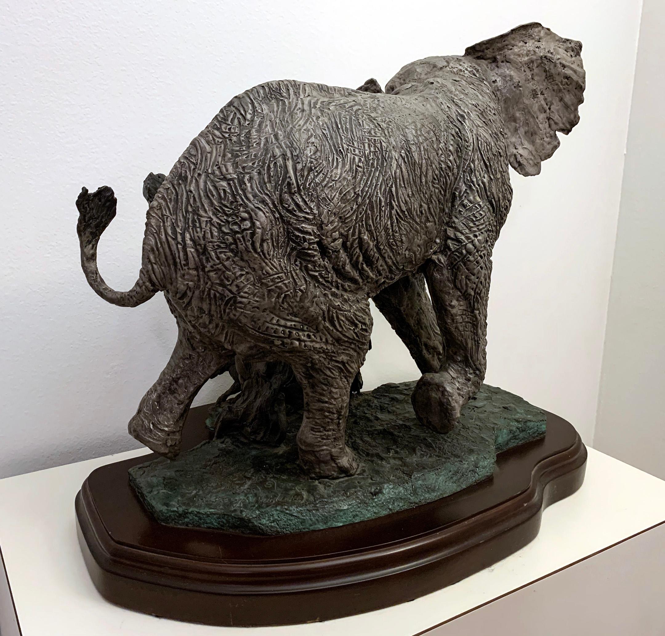 Contemporary Lorenzo E. Ghiglieri Bronze Elephant with Warthog