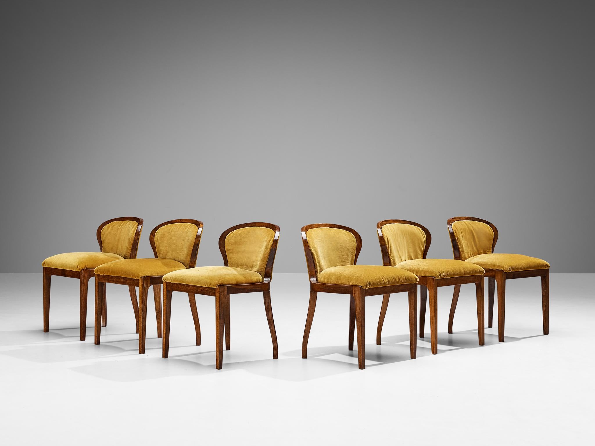 Lorenzo F. Davanzati Set of Six 'Stradivarius' Dining Chairs in Velvet In Good Condition In Waalwijk, NL
