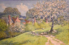Oil Painting by Lorenzo Headley "Sheep grazing under Apple Blossom"