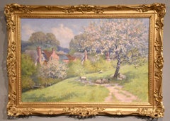 Oil Painting by Lorenzo Headley "Sheep grazing under Apple Blossom"
