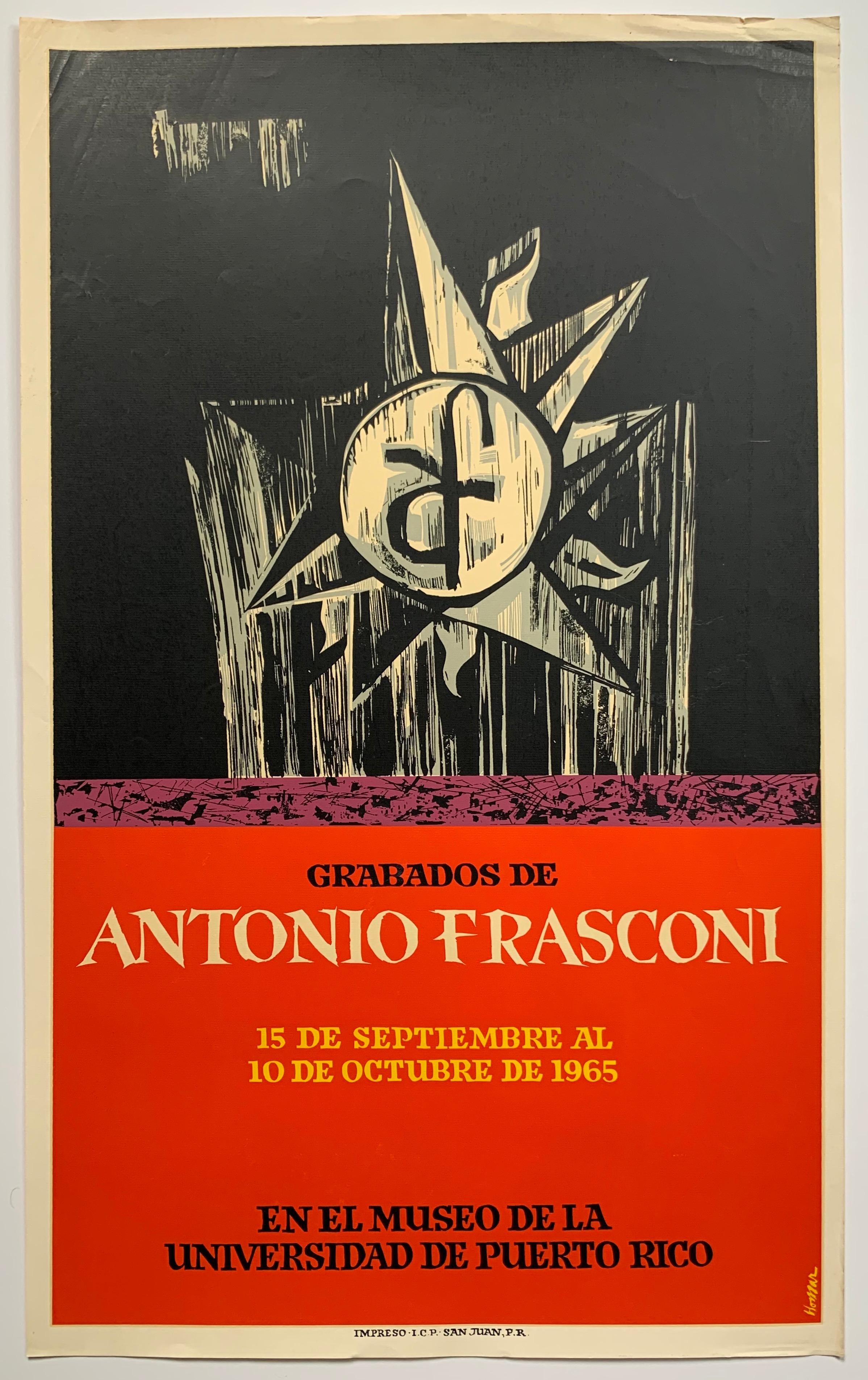 Lorenzo Homar Abstract Print - Antonio Frasconi mid-century exhibition poster (Puerto Rican artist) 