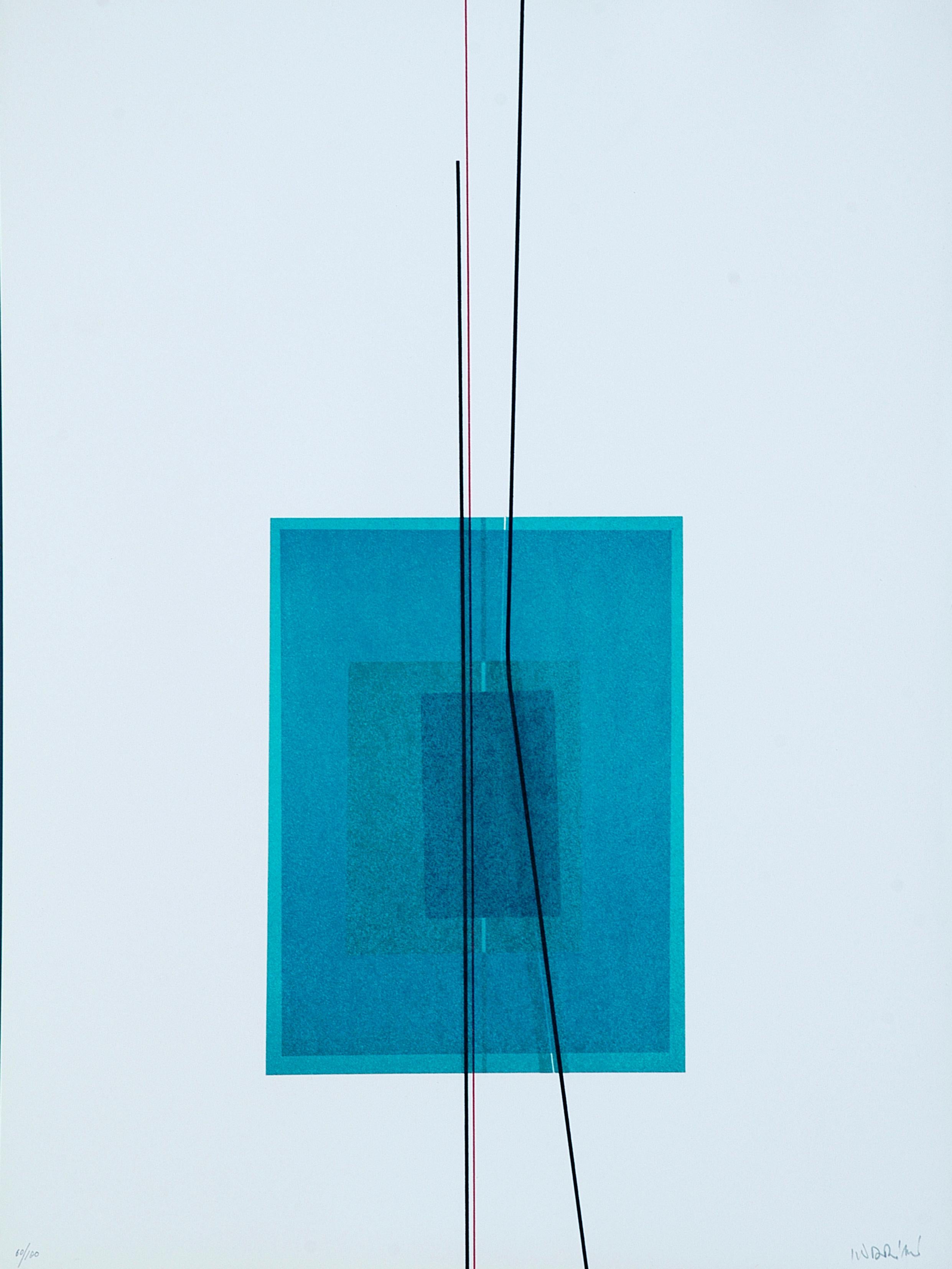 Blaues Thema – Lithographie von Lorenzo Indrimi – 1970, ca.