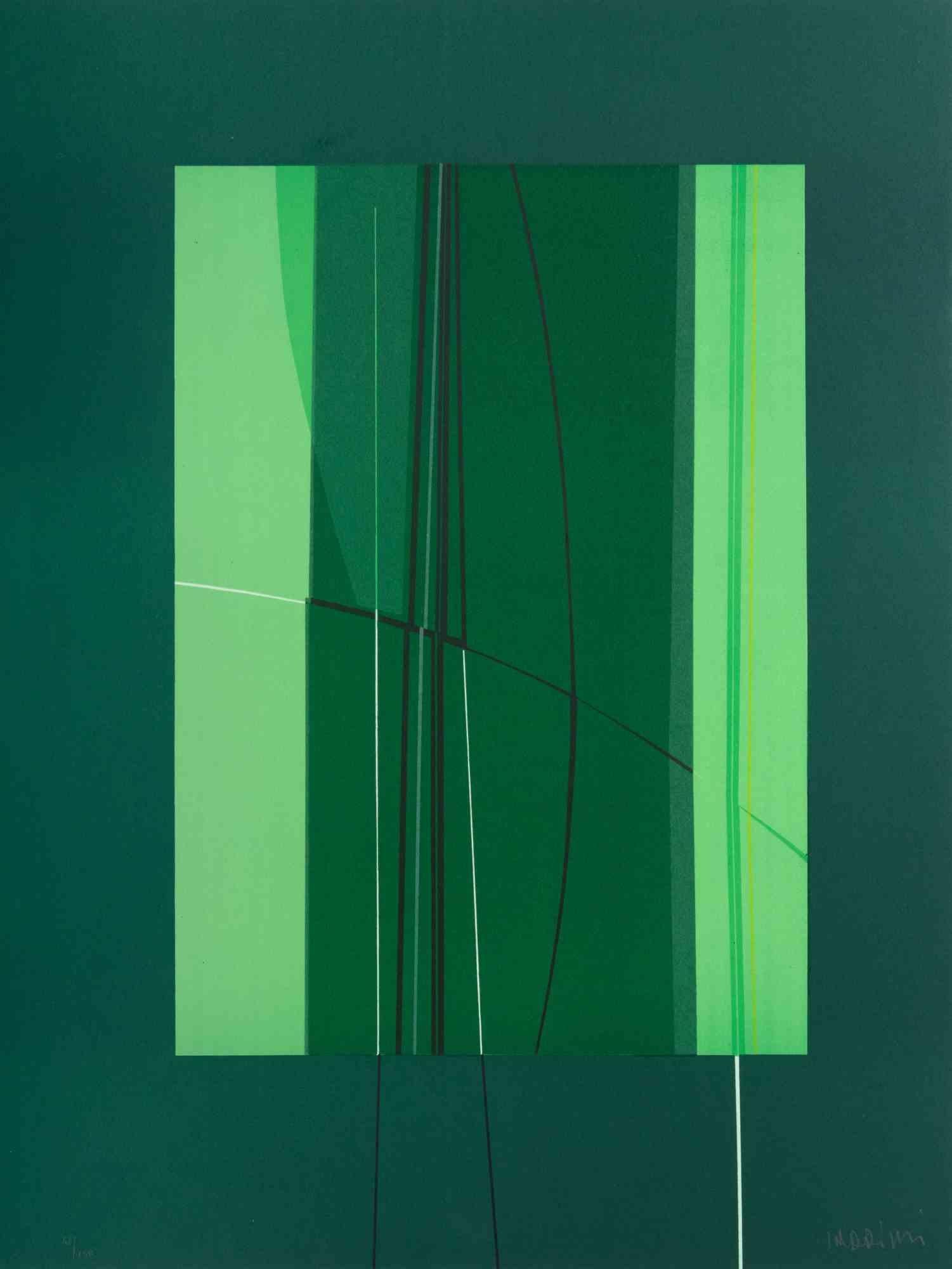 Green is a contemporary artwork realized by Lorenzo Indrimi in the 1970s.

Mixed colored lithograph.

Hand signed and dated on the lower margin.

Edition of 110/150. 