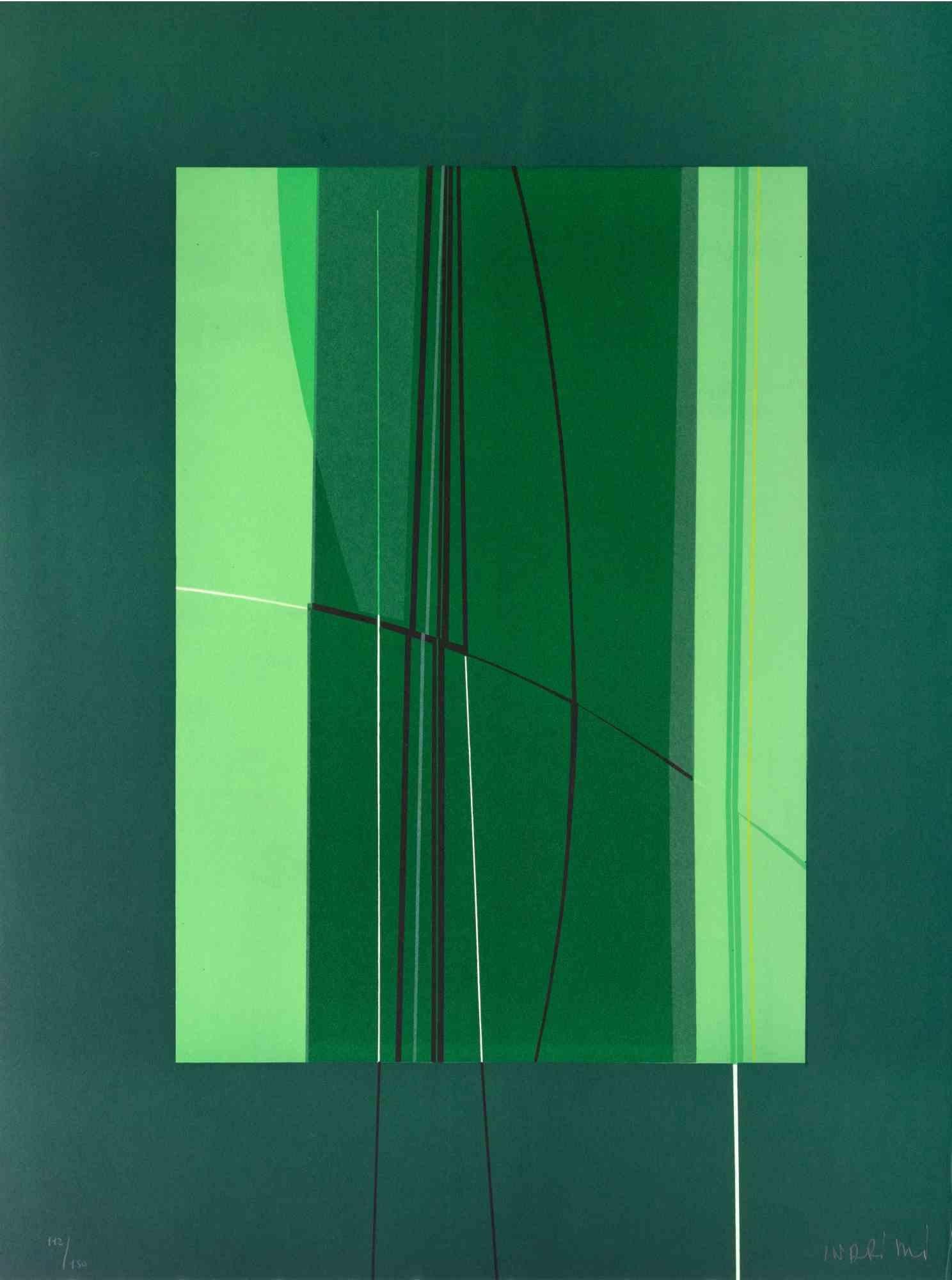 Green ist ein zeitgenössisches Kunstwerk von Lorenzo Indrimi aus den 1970er Jahren.

Gemischtfarbige Lithographie.

Am unteren Rand handsigniert und datiert.

Auflage von 112/150.