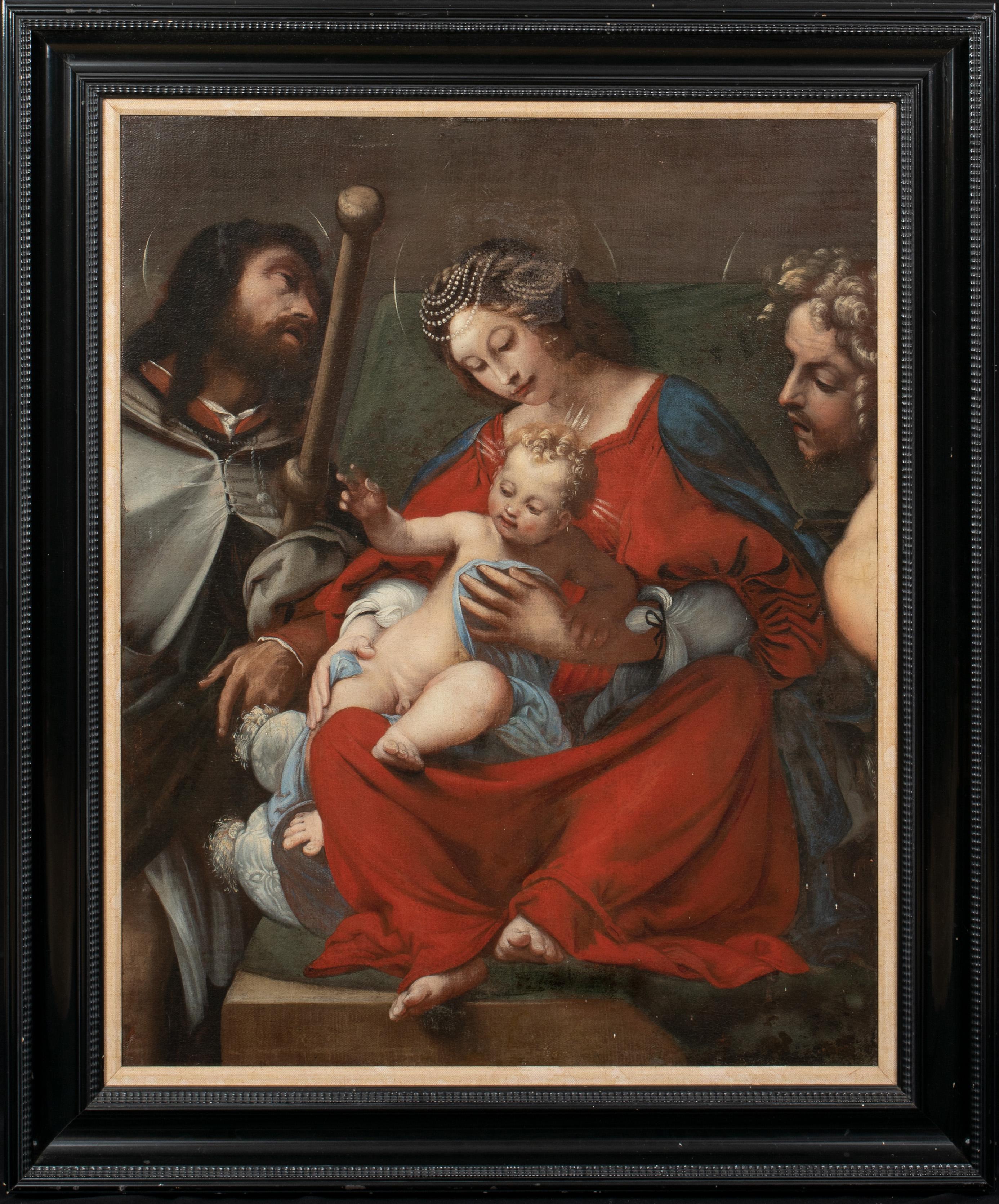 Madonna, The Infant Christ, St Roch & Saint Sebastian, 16th century  - Painting by Lorenzo Lotto