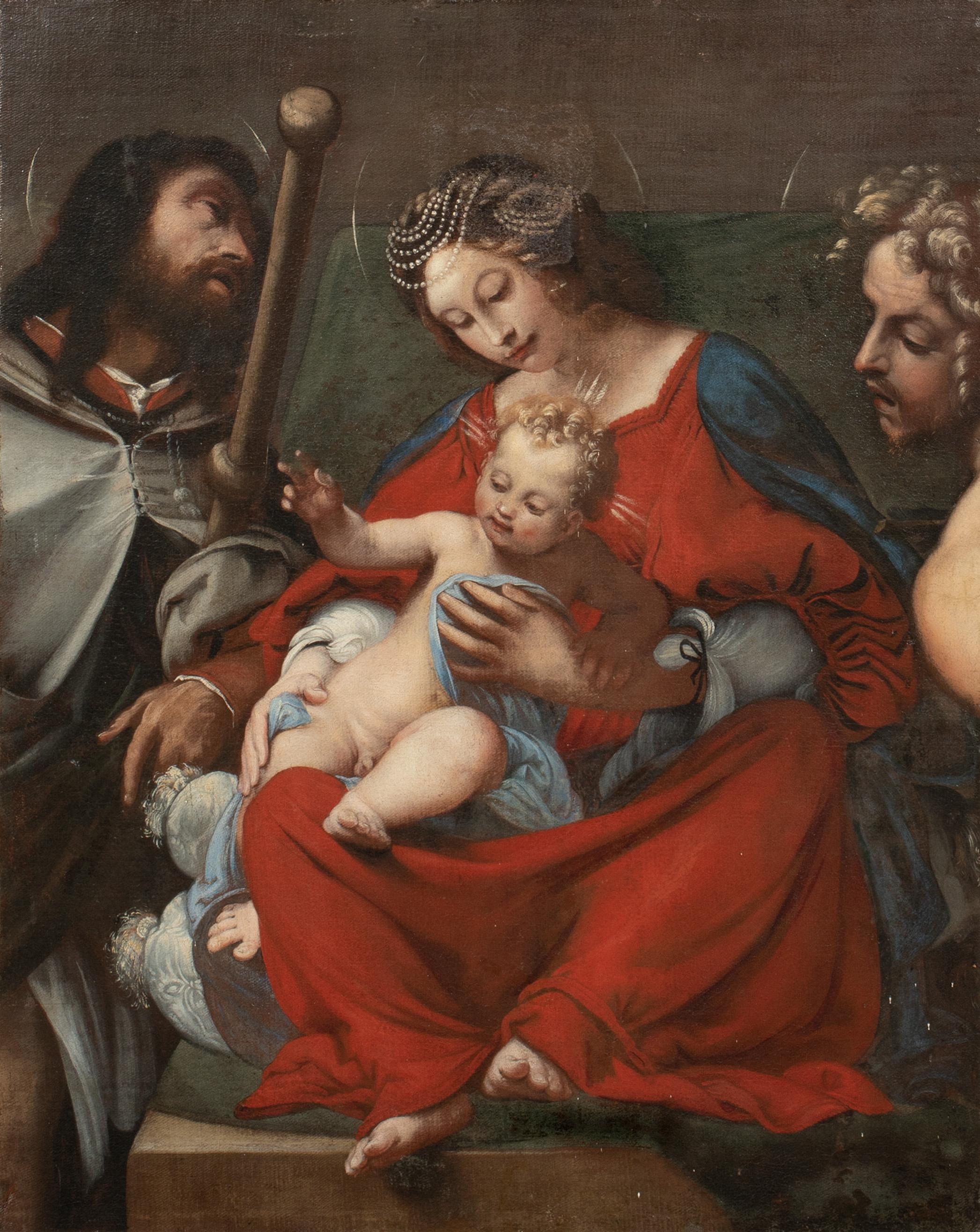 Lorenzo Lotto Portrait Painting - Madonna, The Infant Christ, St Roch & Saint Sebastian, 16th century 