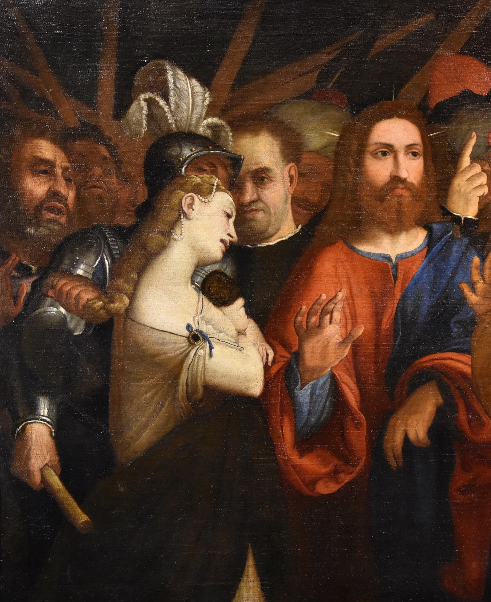 Christ adulteress Lotto Paint 16th Century Huile sur toile Grand maître Venise Art 2