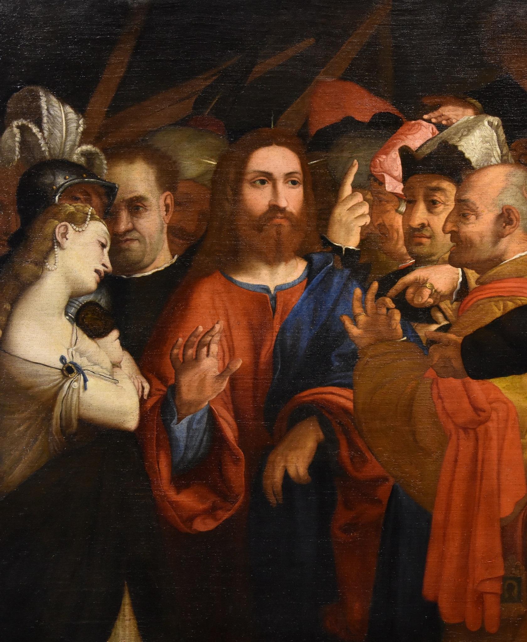 Christ adulteress Lotto Paint 16th Century Huile sur toile Grand maître Venise Art 3