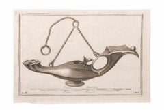 Pendant Lamp Made of Bronze - Etching by Lorenzo Mangin - 18th Century
