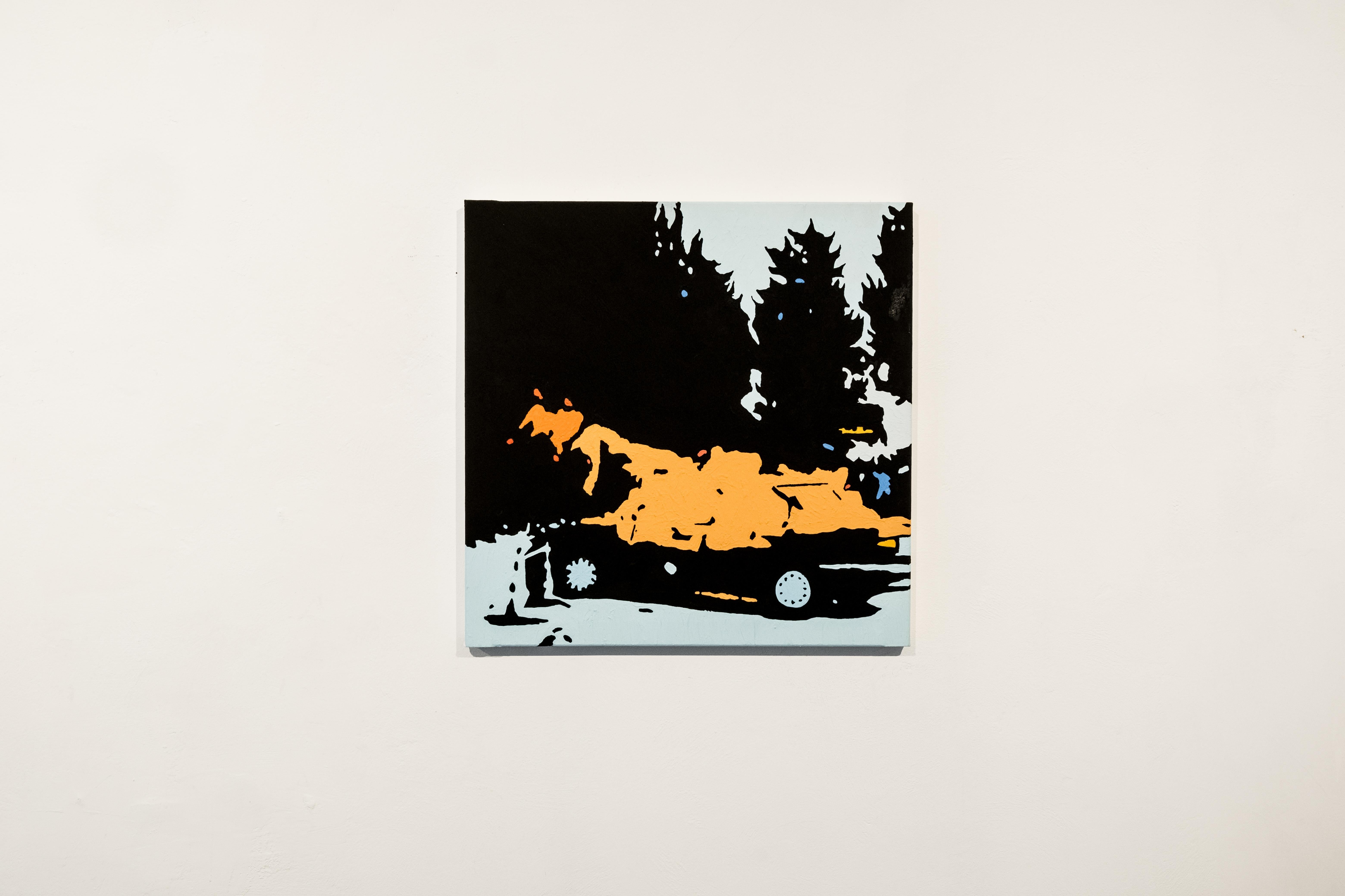 Lorenzo Maqced  Figurative Painting - Burning car