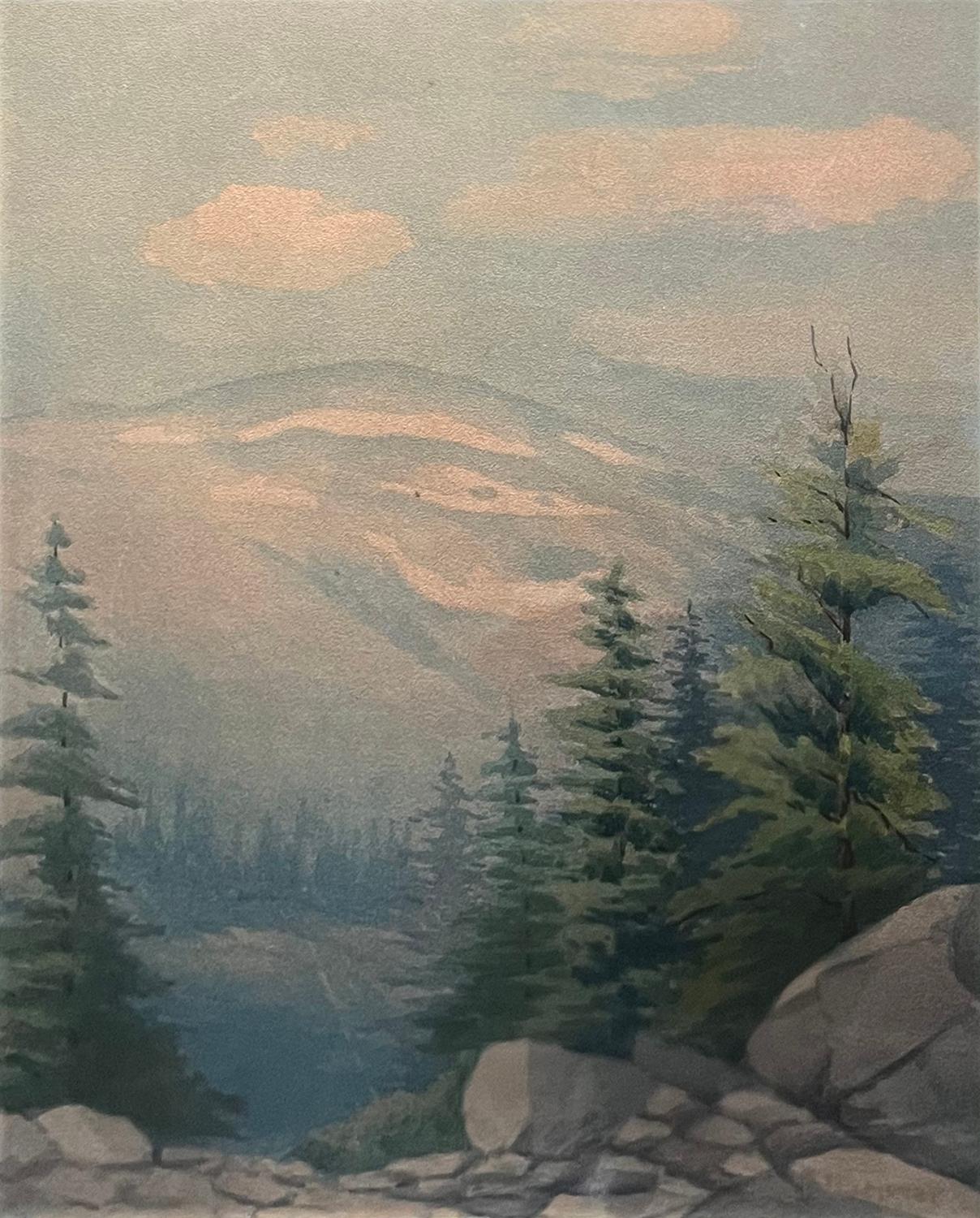 Fallen Leaf Lake; Region Lake Tahoe, ca. 1916 – Painting von Lorenzo Palmer Latimer